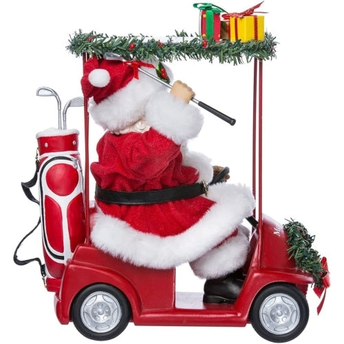 Kurt Adler Fabriche Tabletop Christmas Figurine, Santa Driving Golf Cart, 11.25"