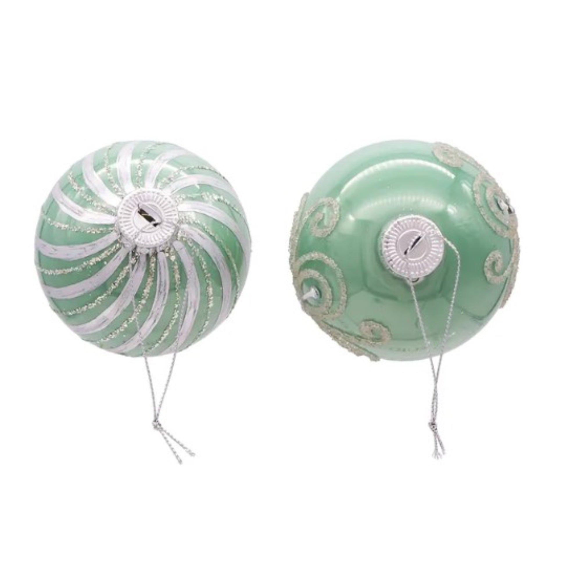 Kurt Adler Embellished Glass Ball Ornaments, Silver/Pale Aqua, 6-Piece Box, 80MM