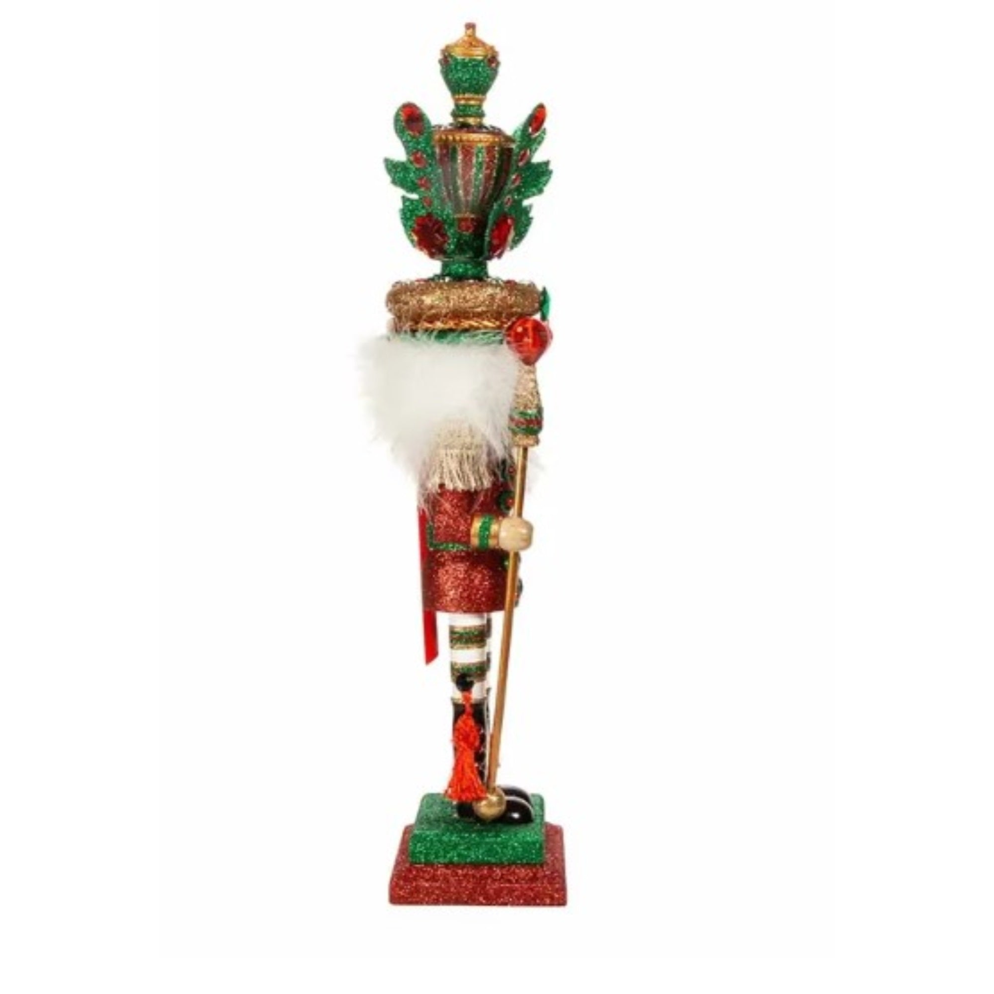 Kurt Adler Hollywood Nutcrackers Red and Green Leaves Hat Nutcracker, 18"