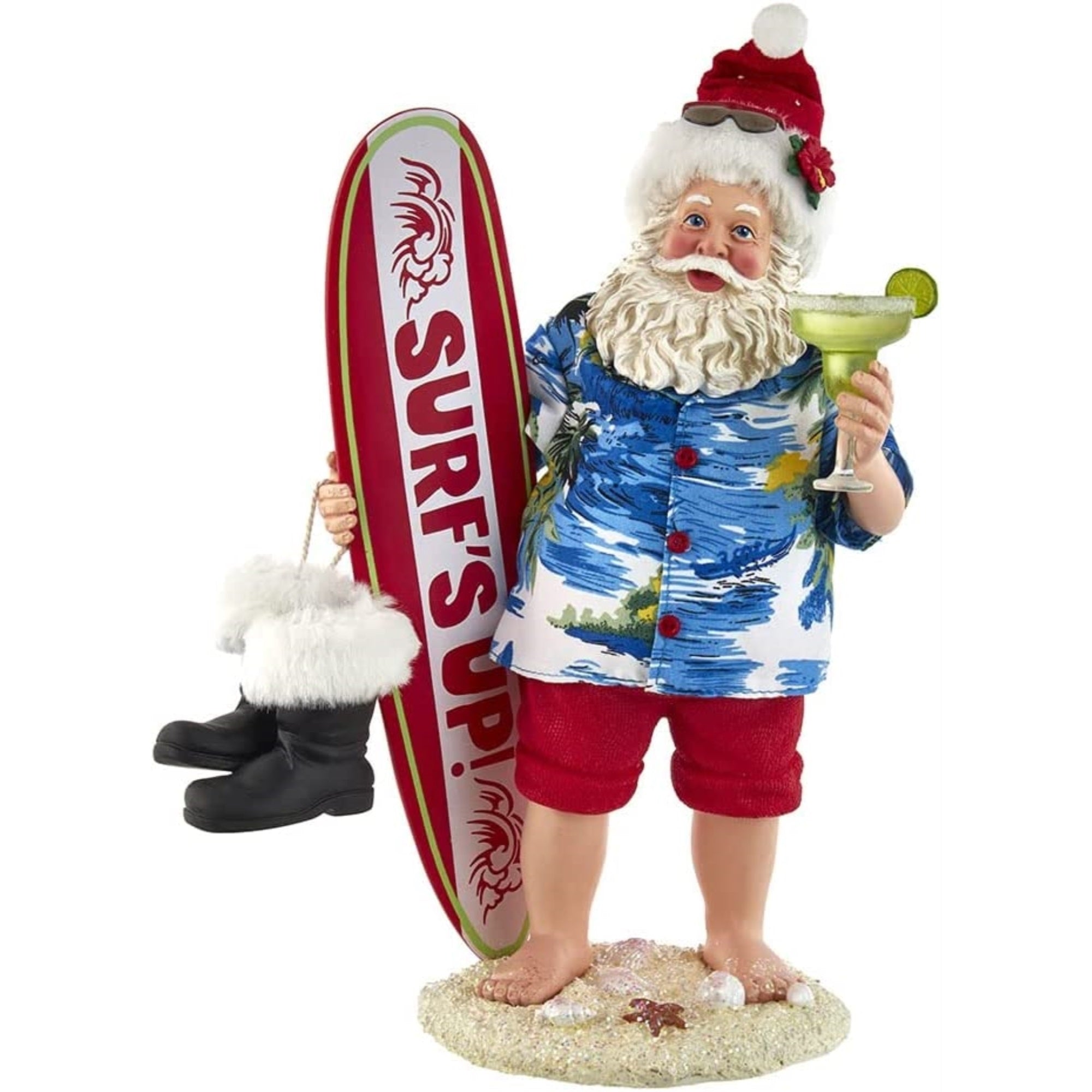 Kurt Adler Fabriche Collection, Beach Santa With Surfboard, 11"