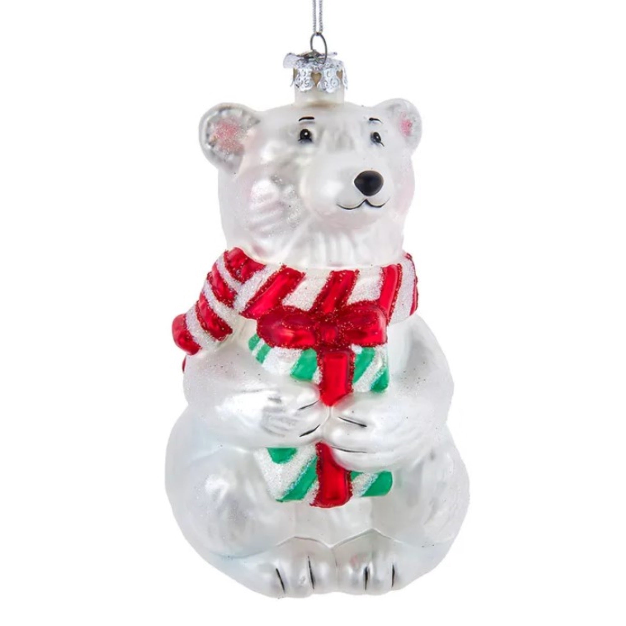 Kurt Adler Noble Gems Glass Ornaments for Christmas Tree, Polar Bear with Gift