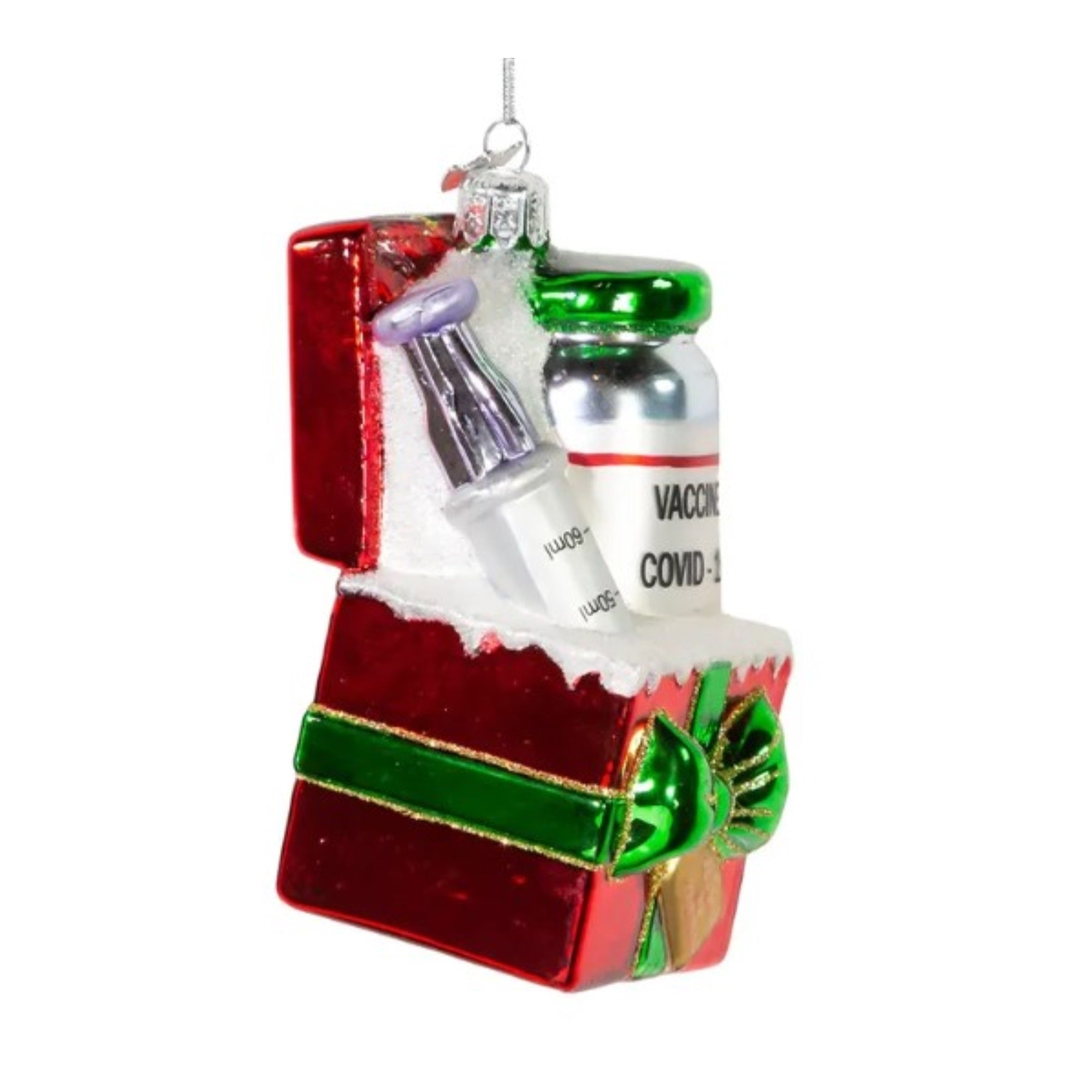 Kurt Adler Noble Gems Glass Ornament for Christmas Tree, COVID-19 Vaccine Gift Box