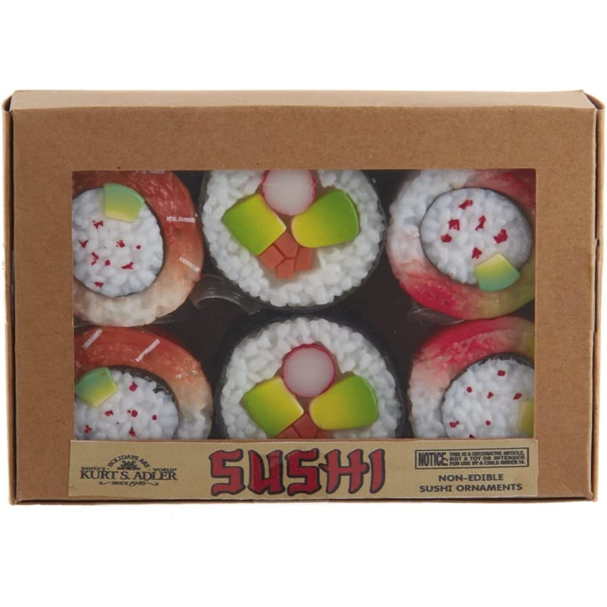 Kurt Adler Sushi Paper Box Ornament for Christmas Tree, 6-Piece Set