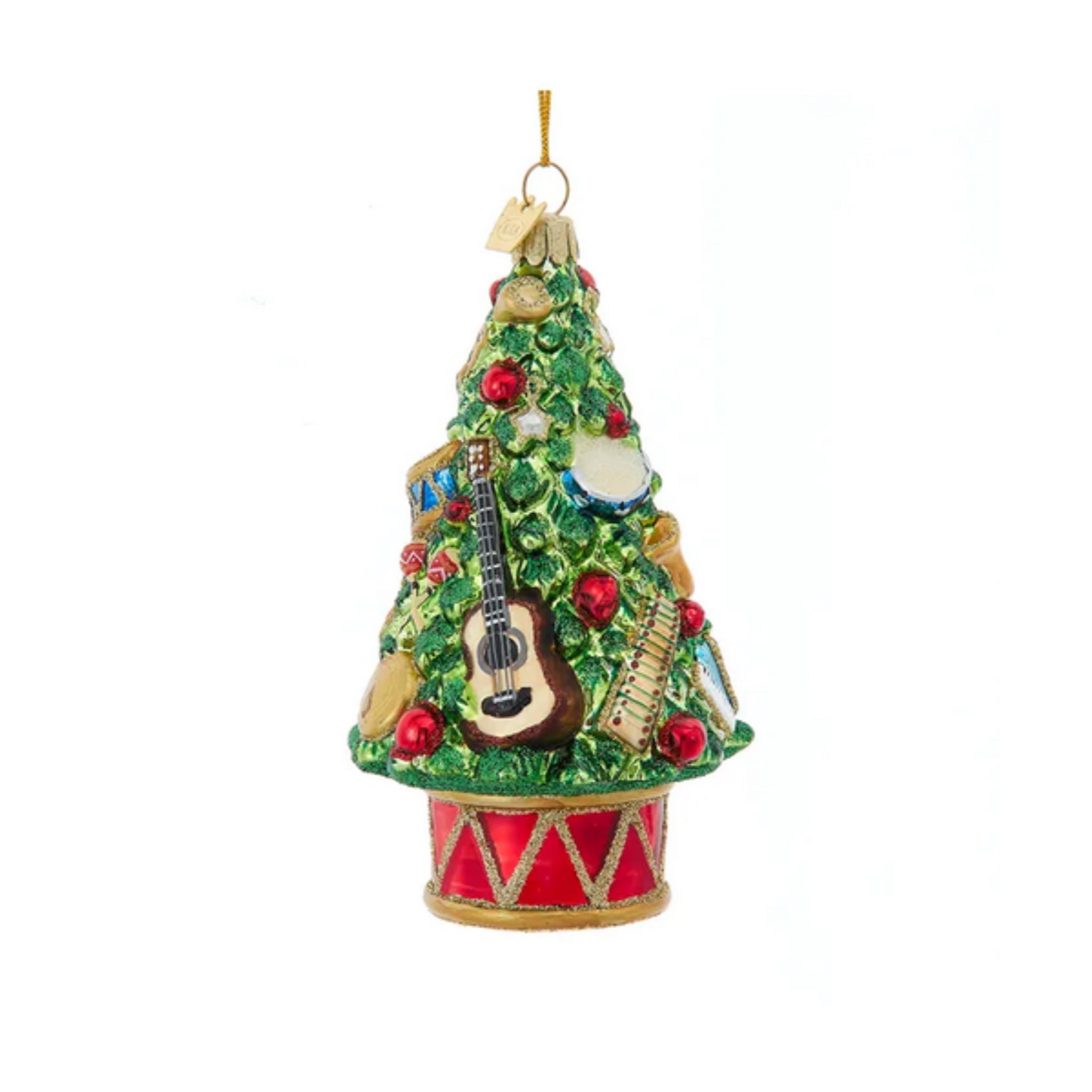Kurt Adler Nobel Gems Glass Ornament, Christmas Tree with Musical Instruments