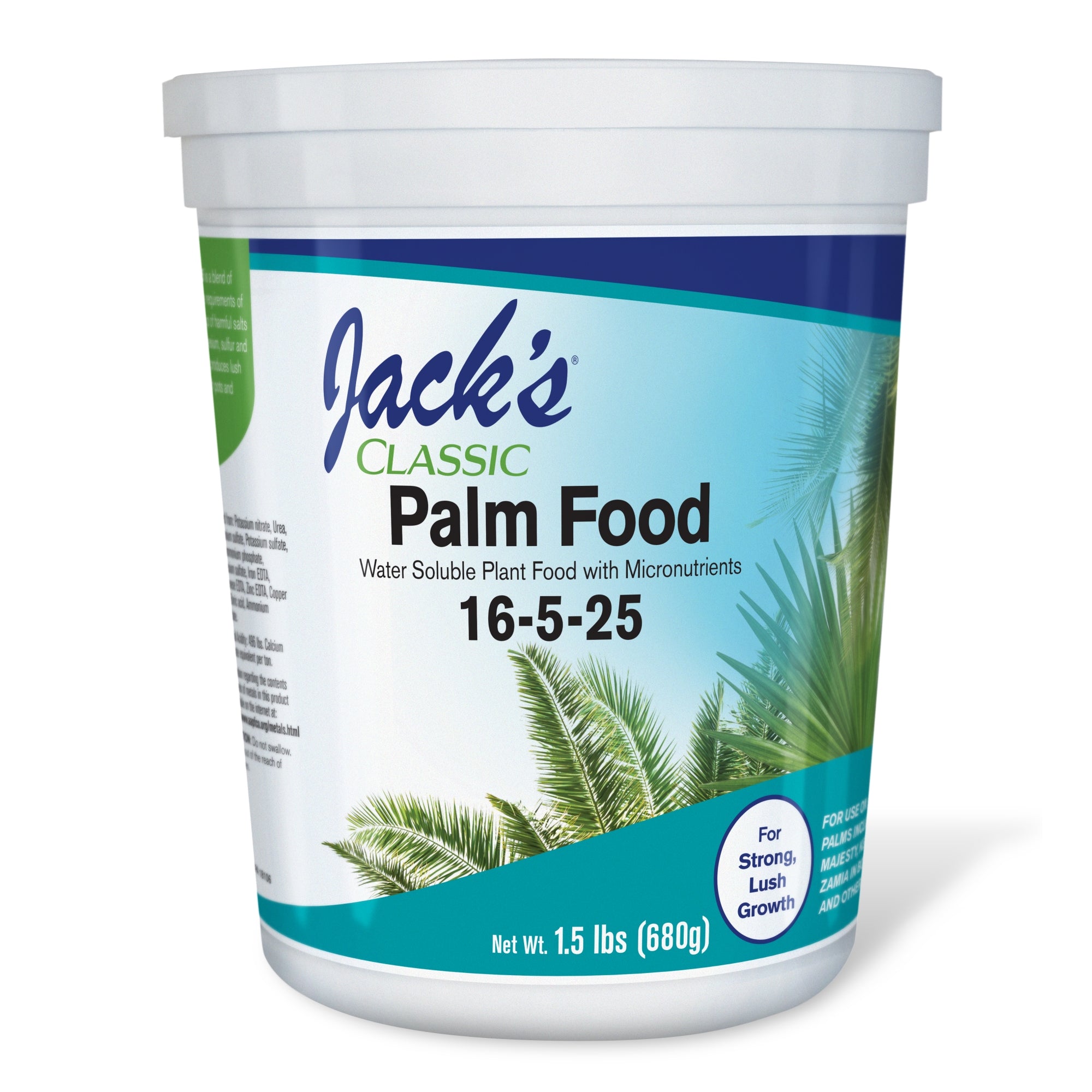 Jack's Classic 16-5-25 Palm Food Water-Soluble Fertilizer with Micronutrients for Strong Lush Growth, 1.5lbs