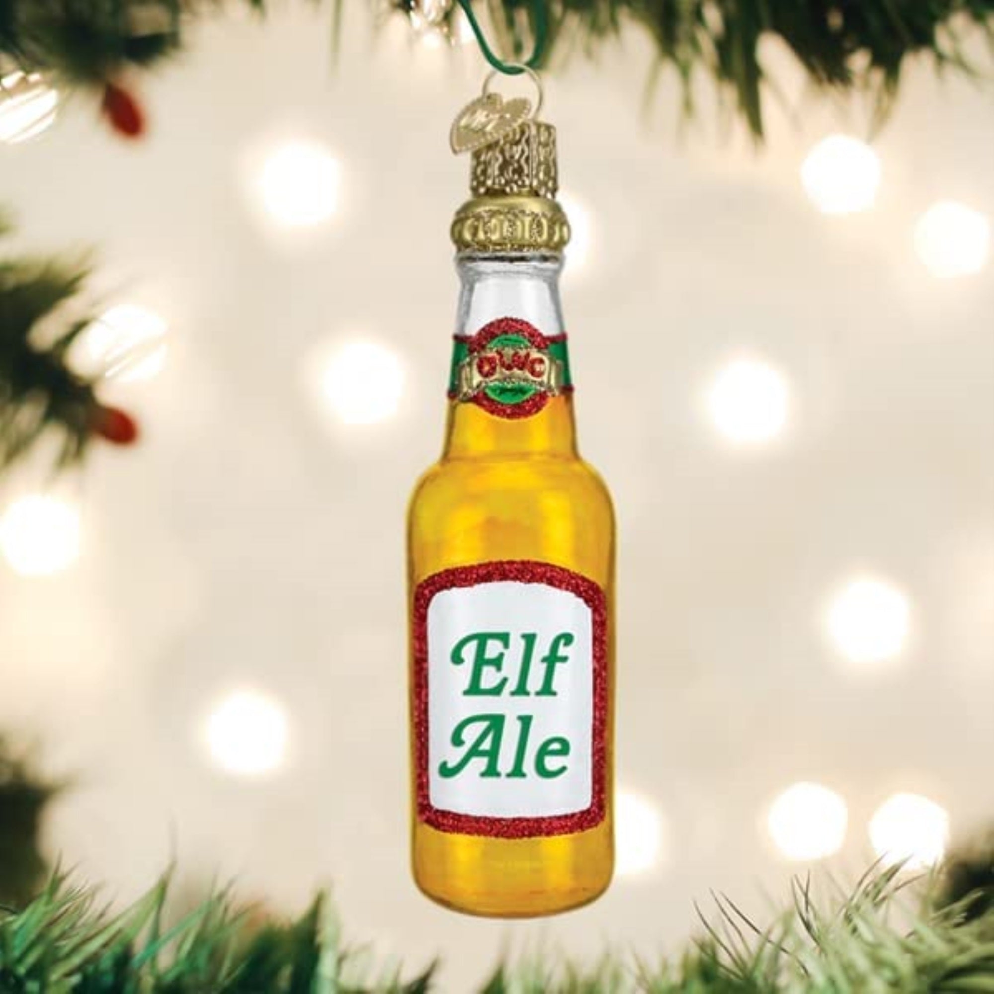 Old World Christmas Blown Glass Ornament for Christmas Tree, Elf Ale Beer Bottle