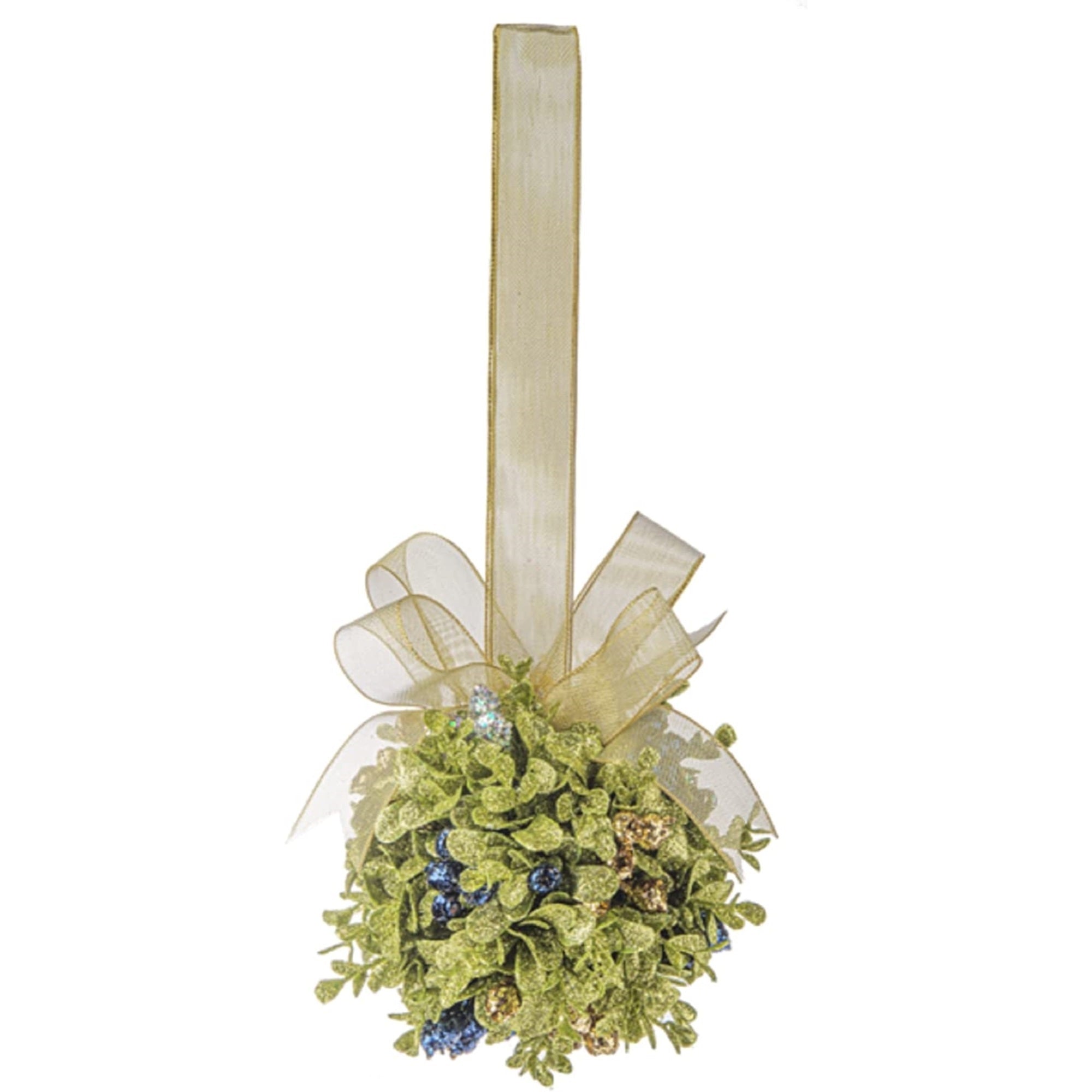 Ganz Plastic Hanging Mistletoe Kissing Ball – Glittered with Organza Ribbon, 5"