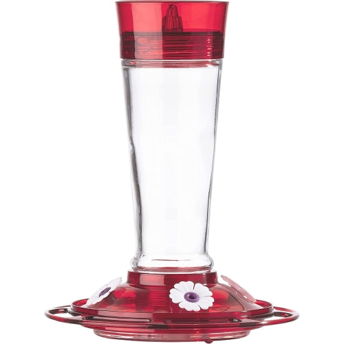 More Birds Classic Glass Ruby Hummingbird Feeder — Built-In Ant Moat, 4 Ports — 10 oz
