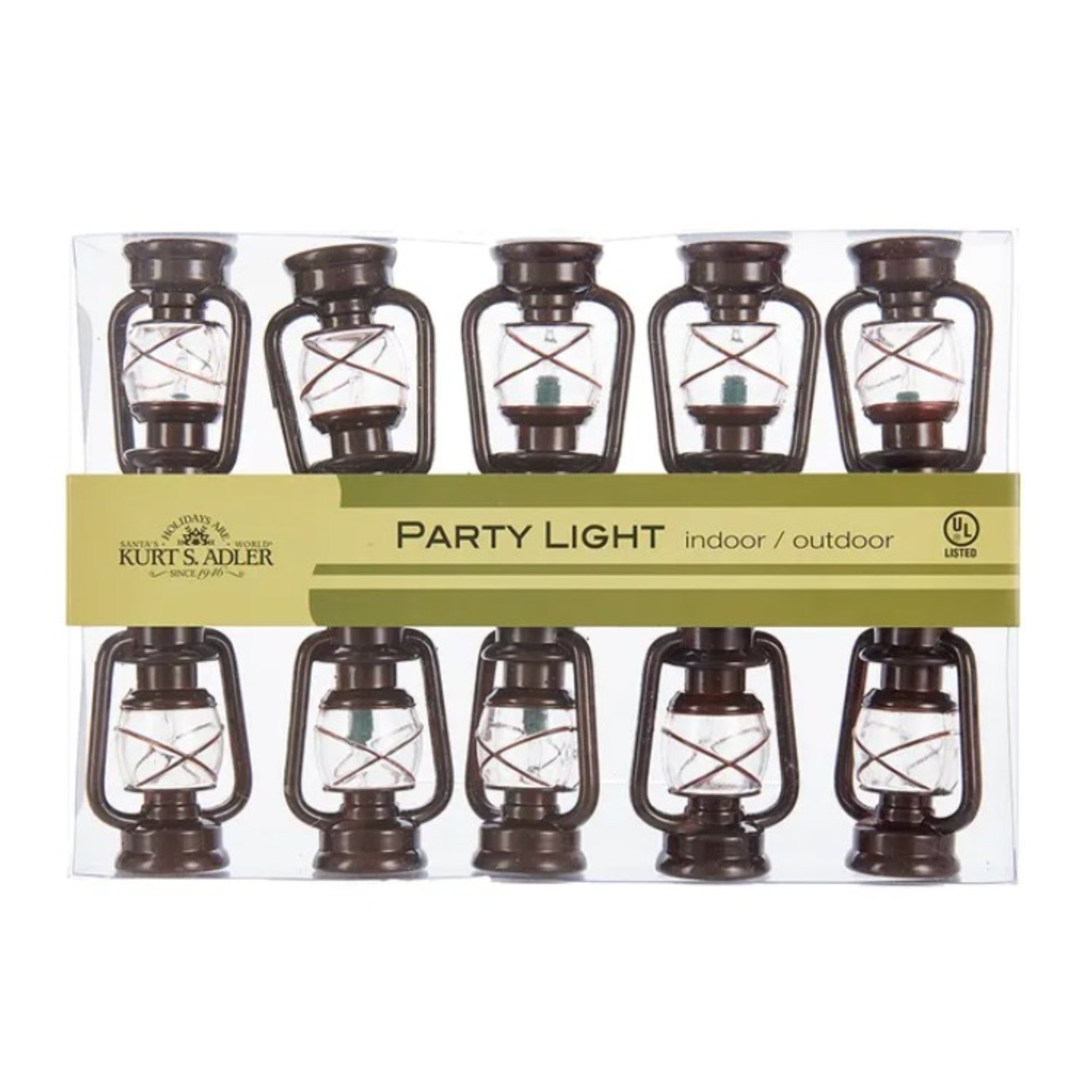 Kurt Adler Indoor/Outdoor String UL 10-Light Set, Brass Lantern Lights, 11.5 ft