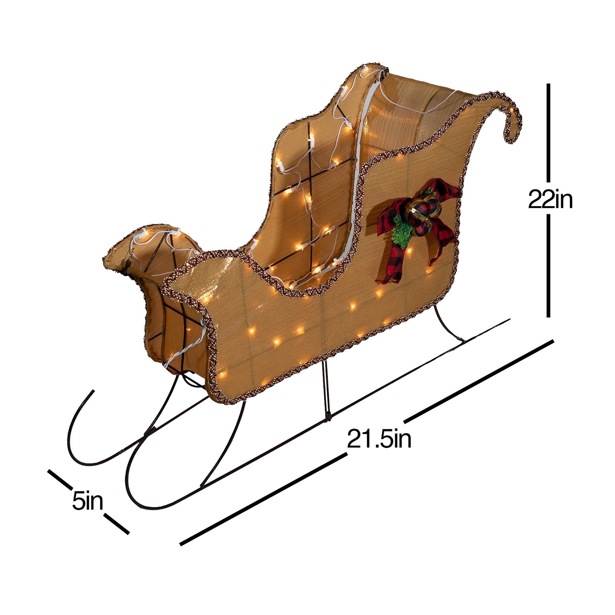 Good Tidings Pre-Lit Christmas Lawn Decoration, Gold Sleigh with Red Bow