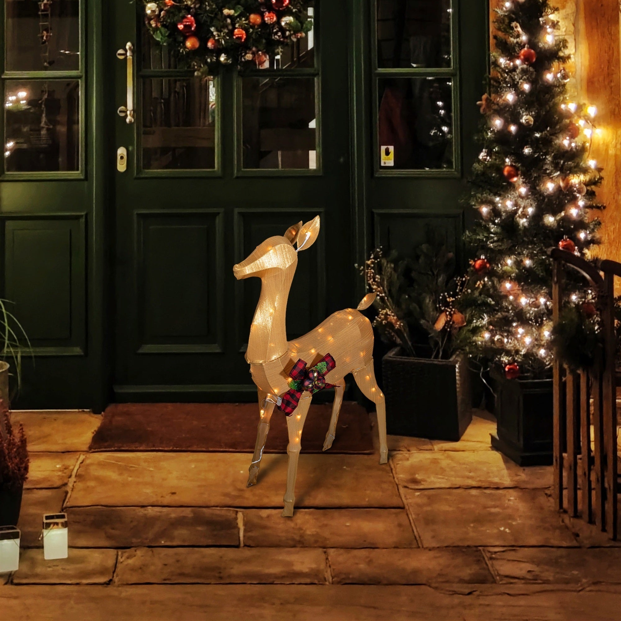 Good Tidings Pre-Lit Christmas Lawn Decoration, Shiny Gold Doe Deer, 40"
