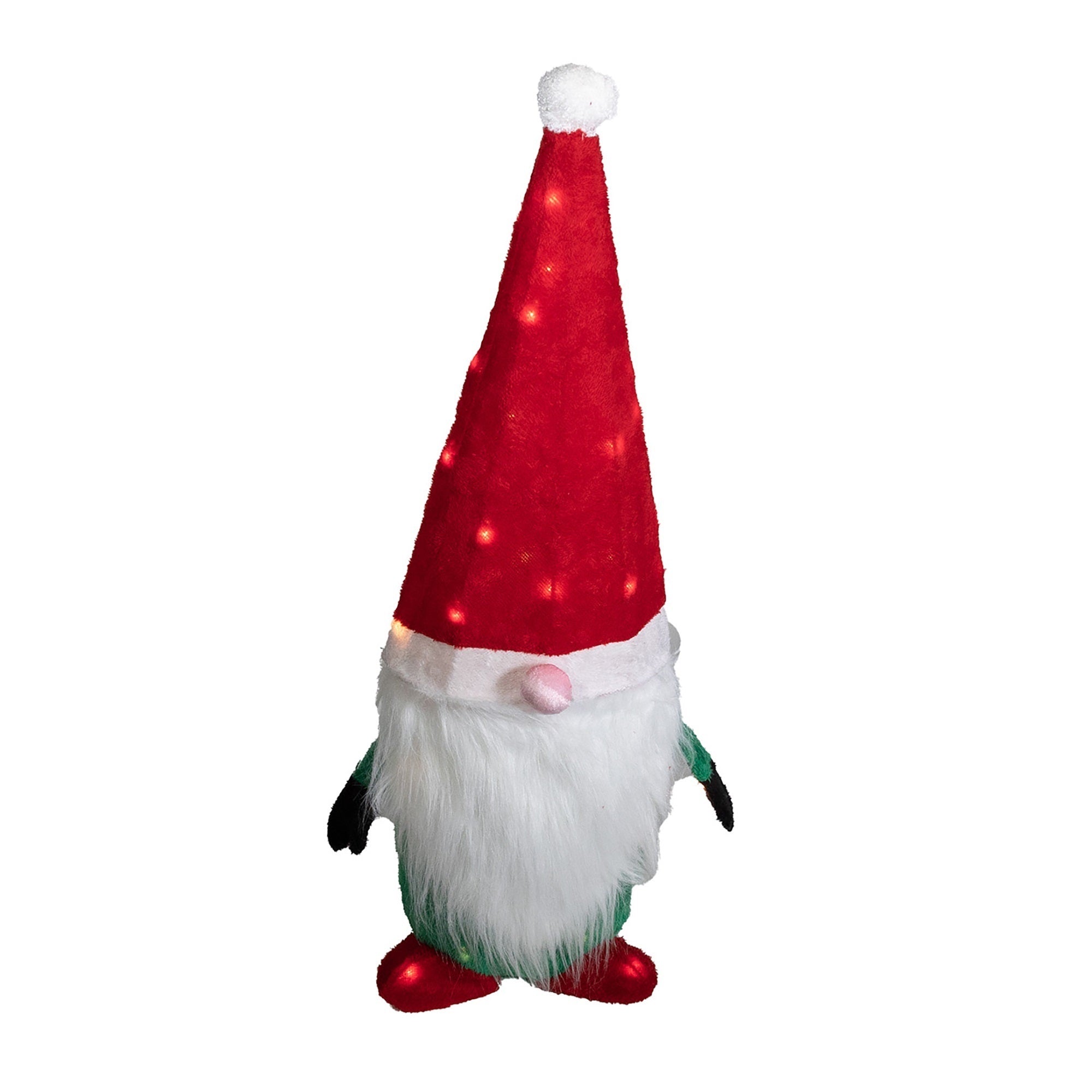 Good Tidings Indoor Plush Gnome Santa Christmas Decoration, 50 Twinkling Lights, 35"