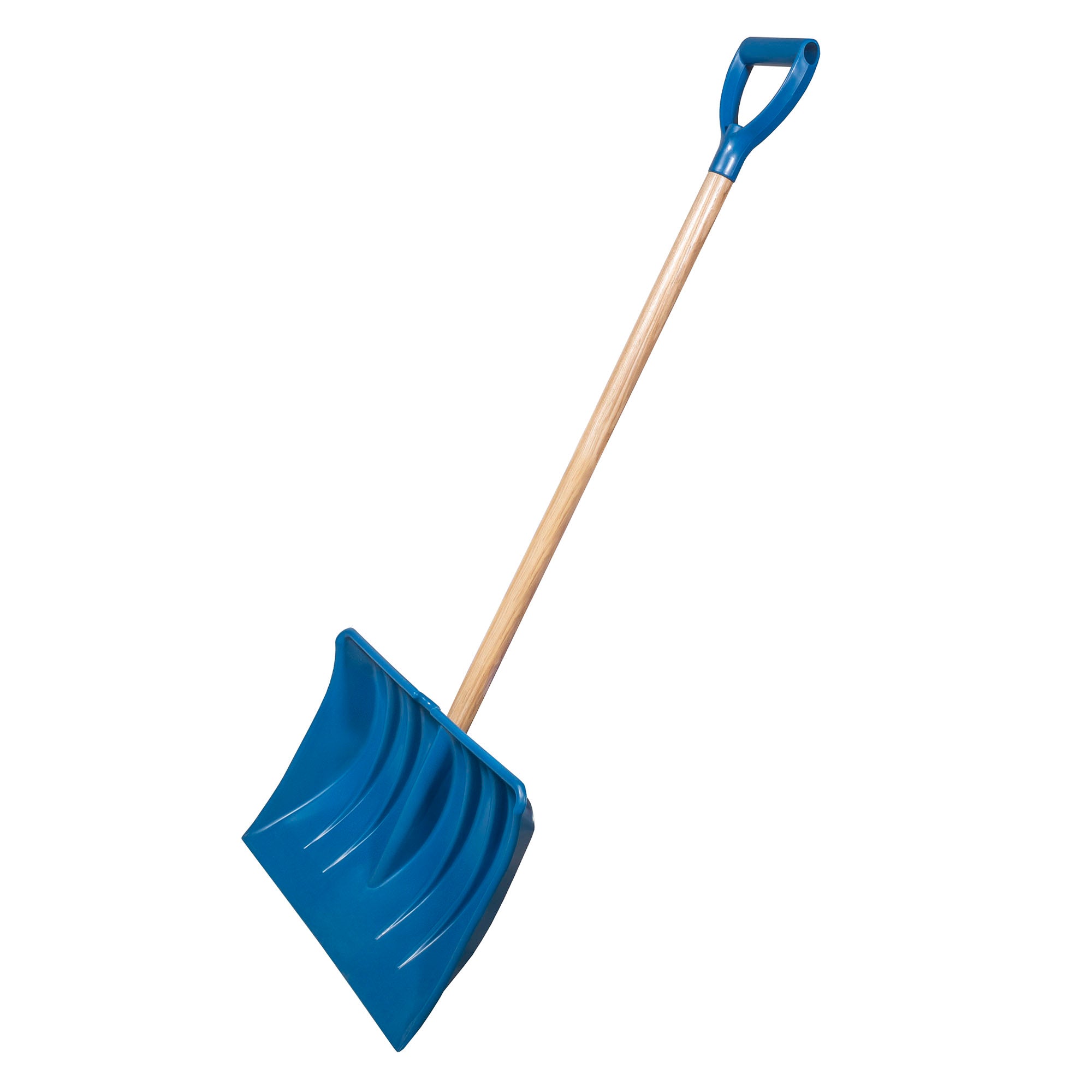 FARM-TUFF Durable Snow Shovel with Ash Hardwood Handle and Large Non Stick Plastic Blade, Blue, 18in