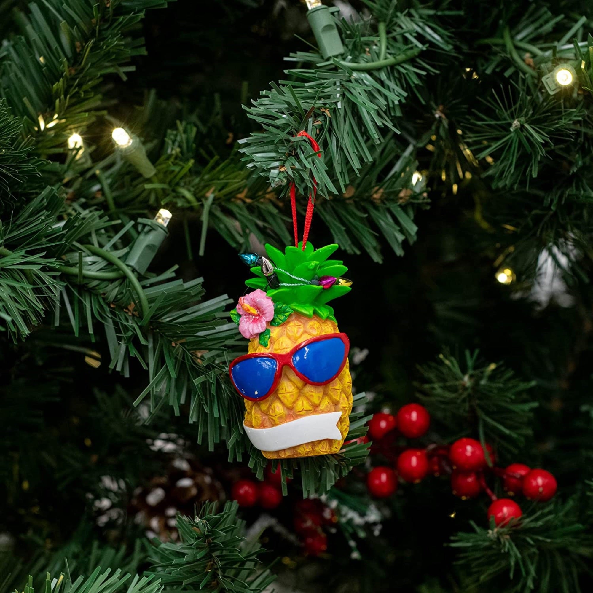Kurt Adler Resin Ornament for Christmas Tree, Pineapple with Sunglasses