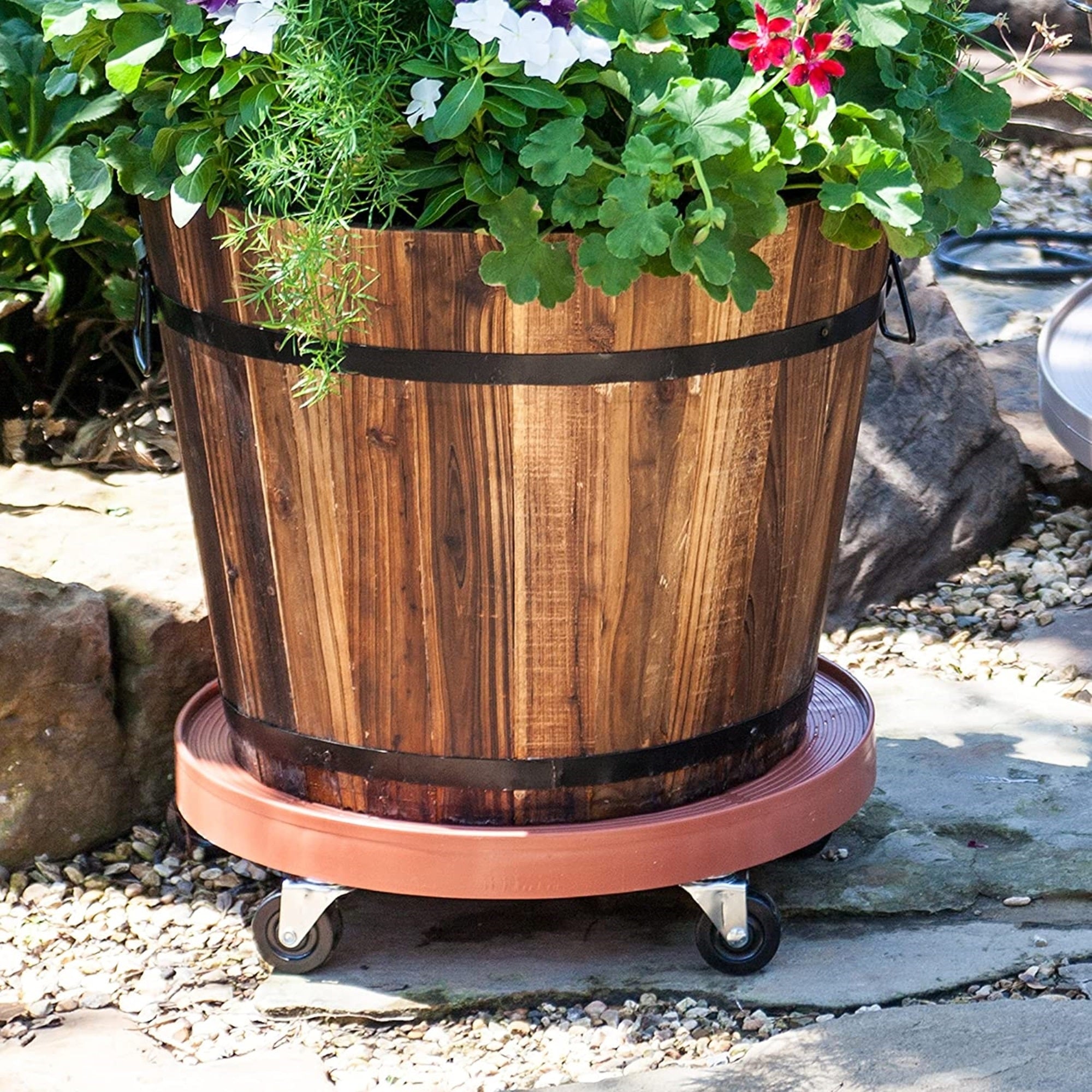 DeVault Heavy-Duty Plastic Ridged Plant Dolly, 5 Casters, 360° Mobility, 500lb — Terracotta Color, 16"