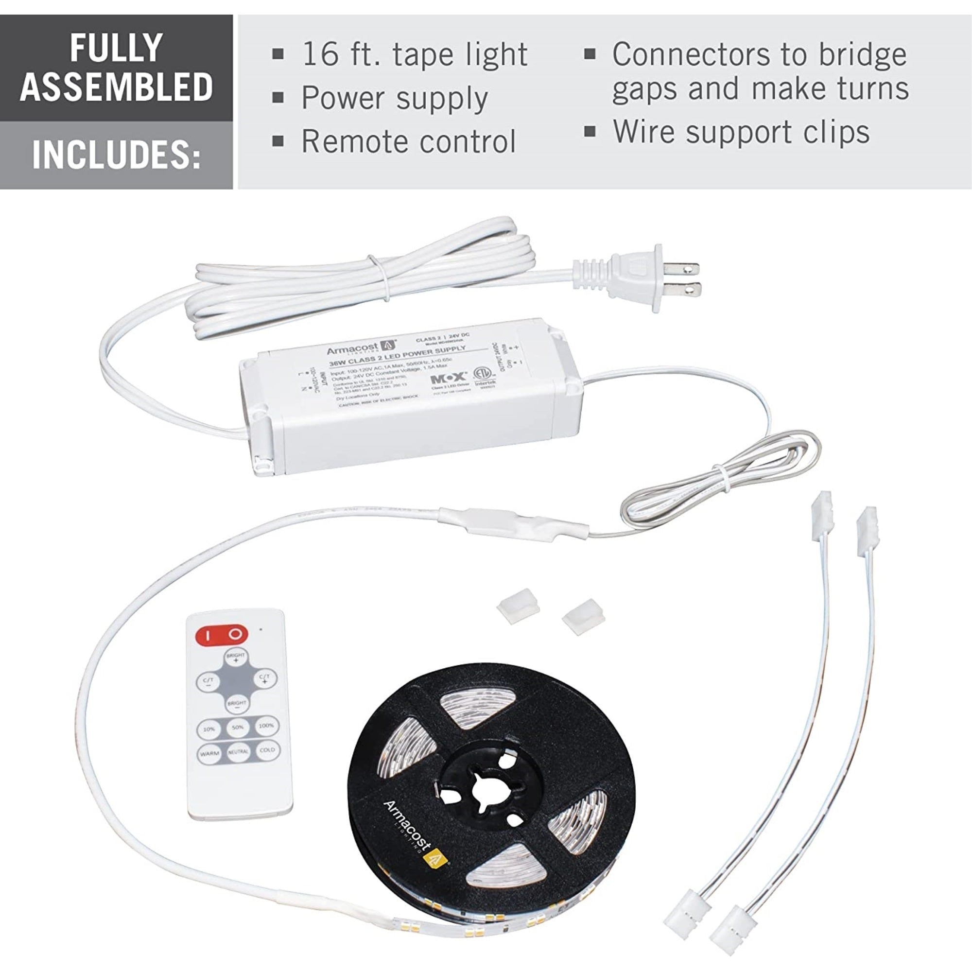 Armacost Lighting Ribbon Flex Home Tunable 16' White LED Tape Lights with Remote