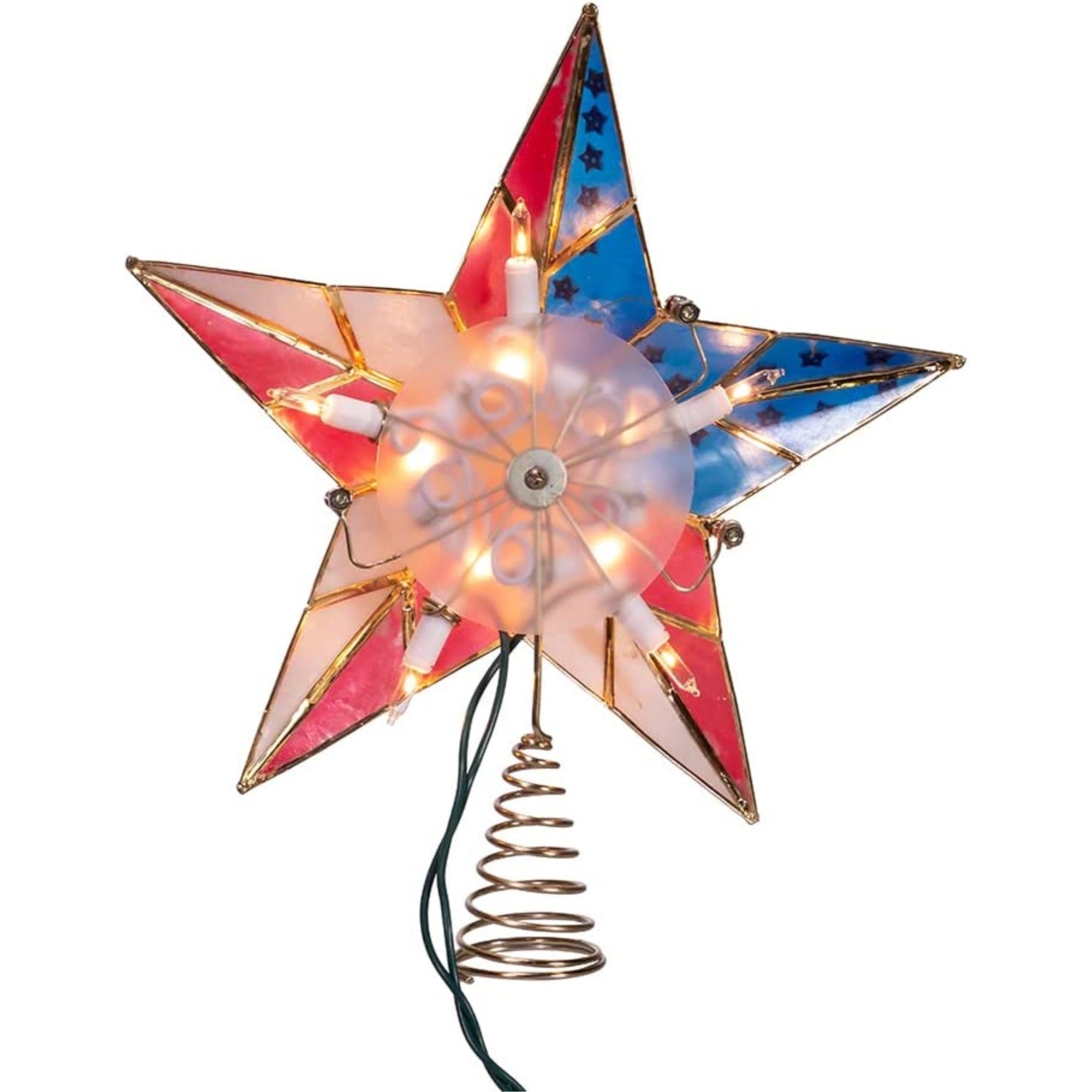 Kurt Adler 5-point, UL 10-Light Capiz American Flag Inspired Star Treetop, 9.84"