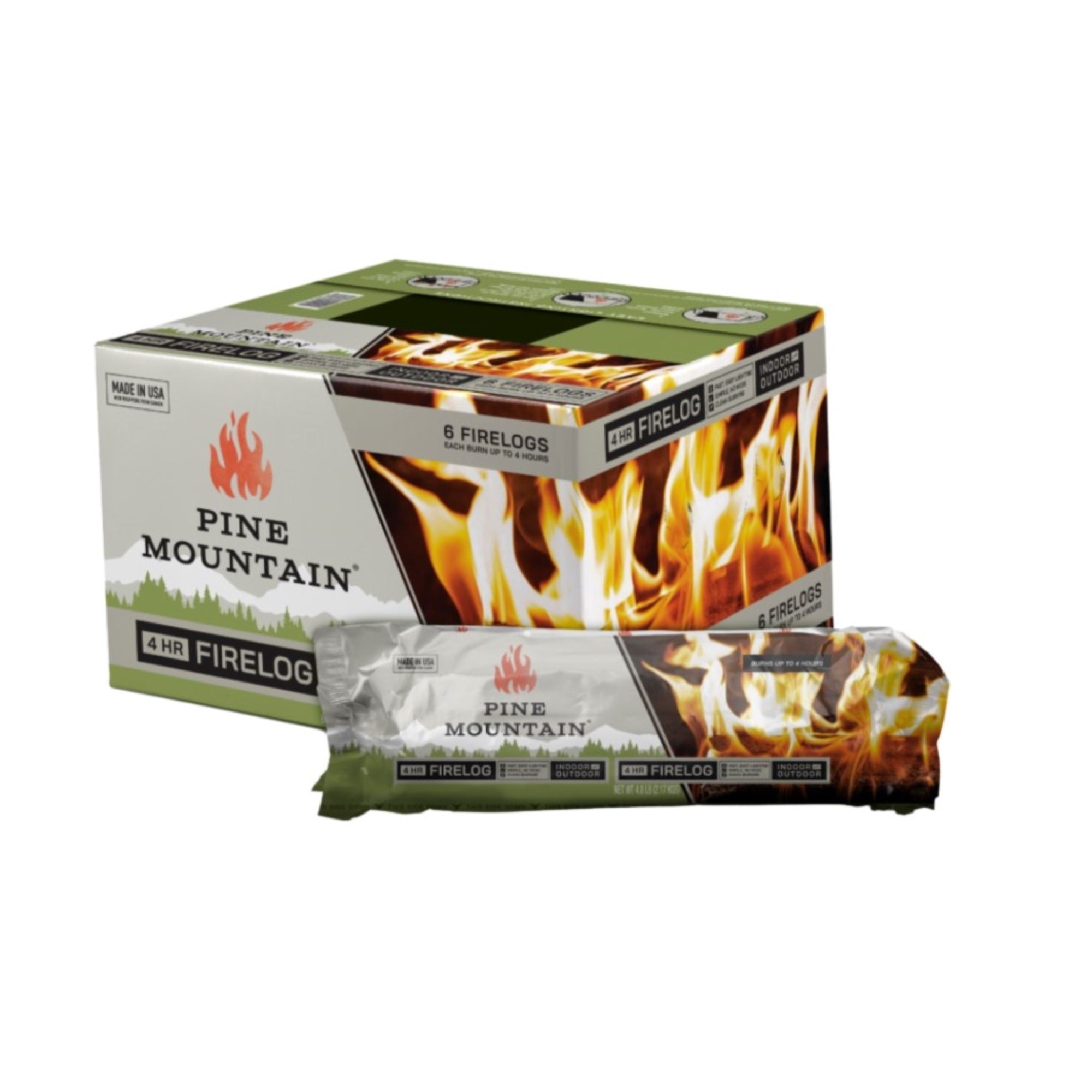 Pine Mountain Traditional Indoor & Outdoor Firelogs — 4 Hour Burn, Clean-Burning (6 Pack)