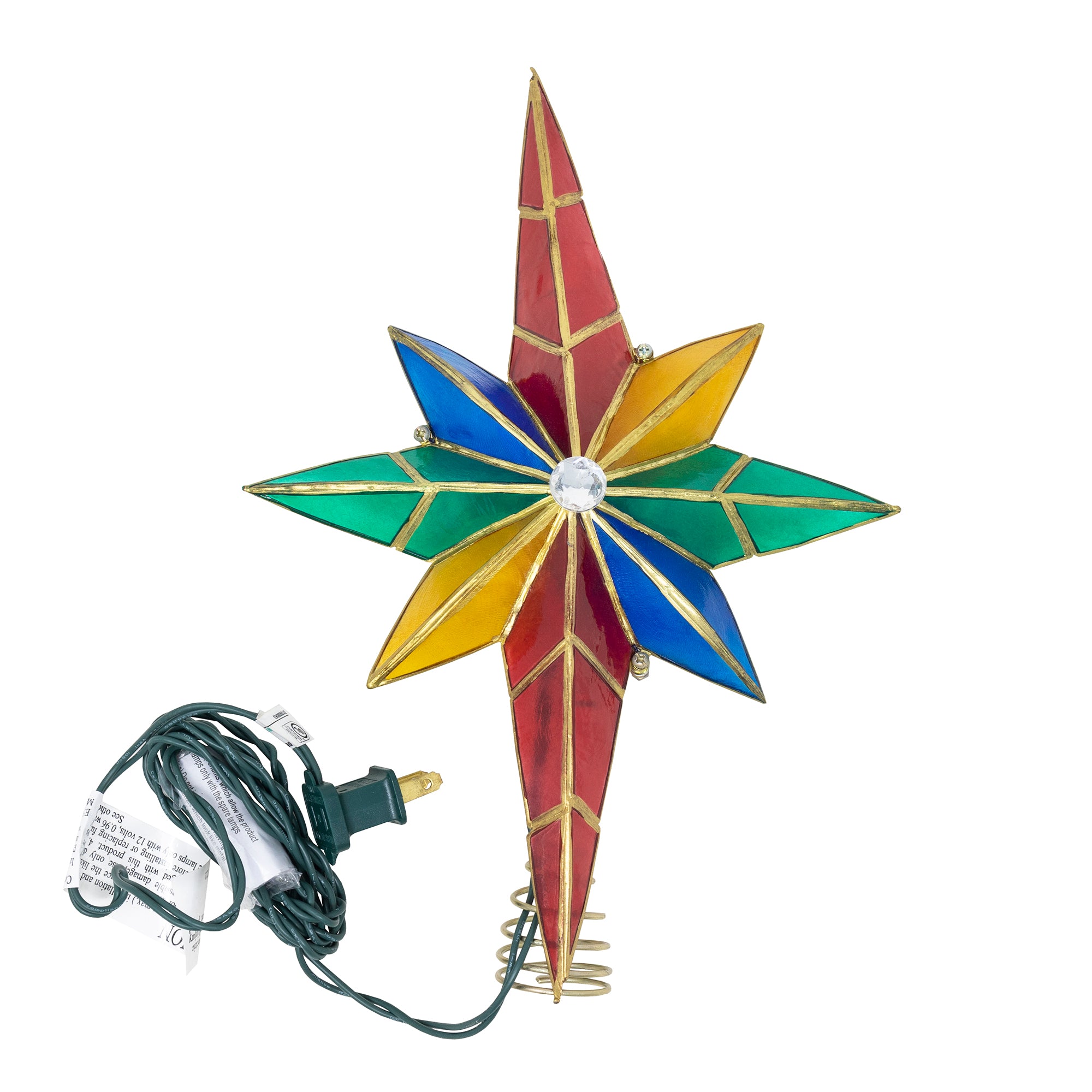Kurt Adler 10-Light Capiz Treetop, Multicolor Bethlehem Star w/ Gem Center, 12"