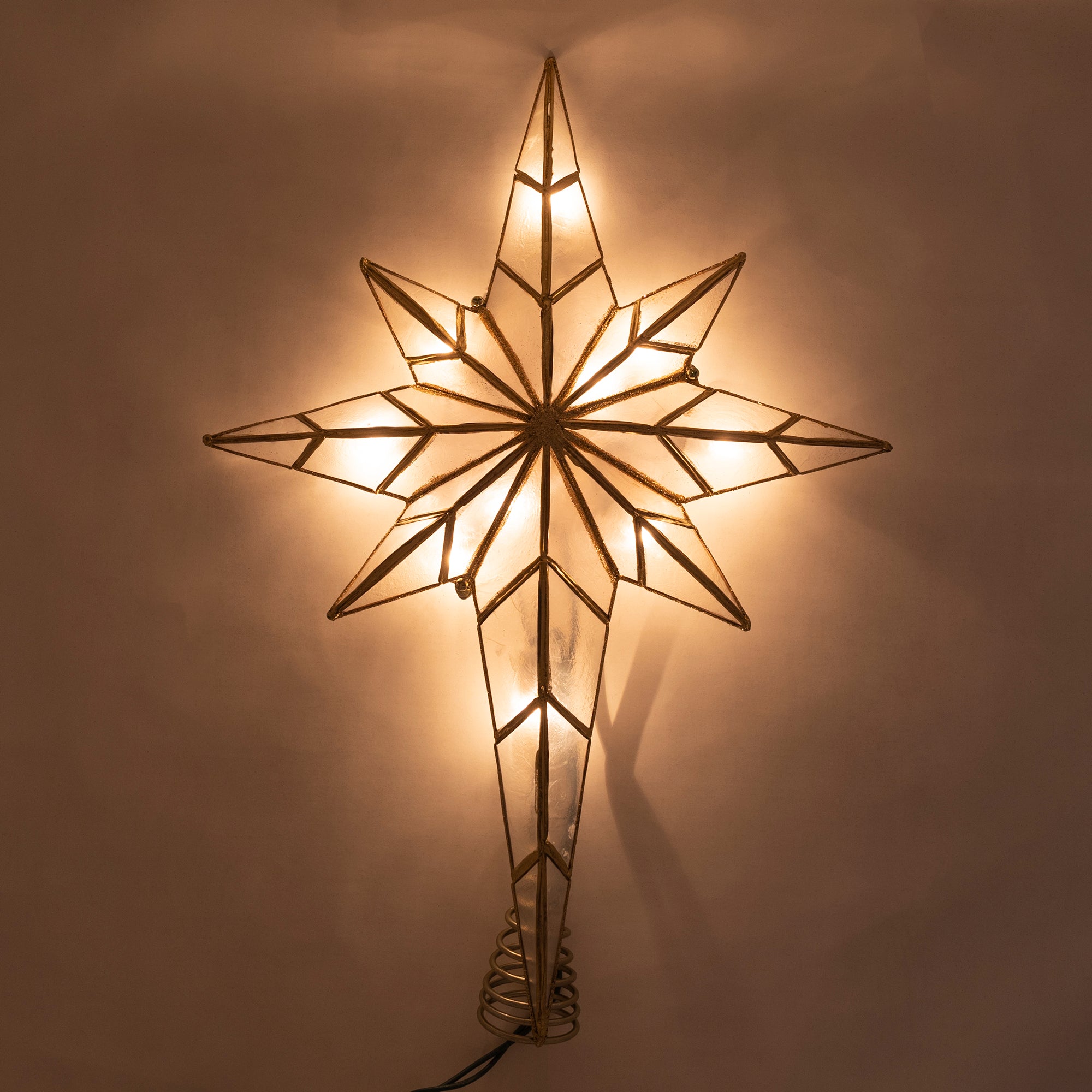 Kurt Adler 10-Light Capiz Christmas Tree Topper, Bethlehem Star, 16.5in