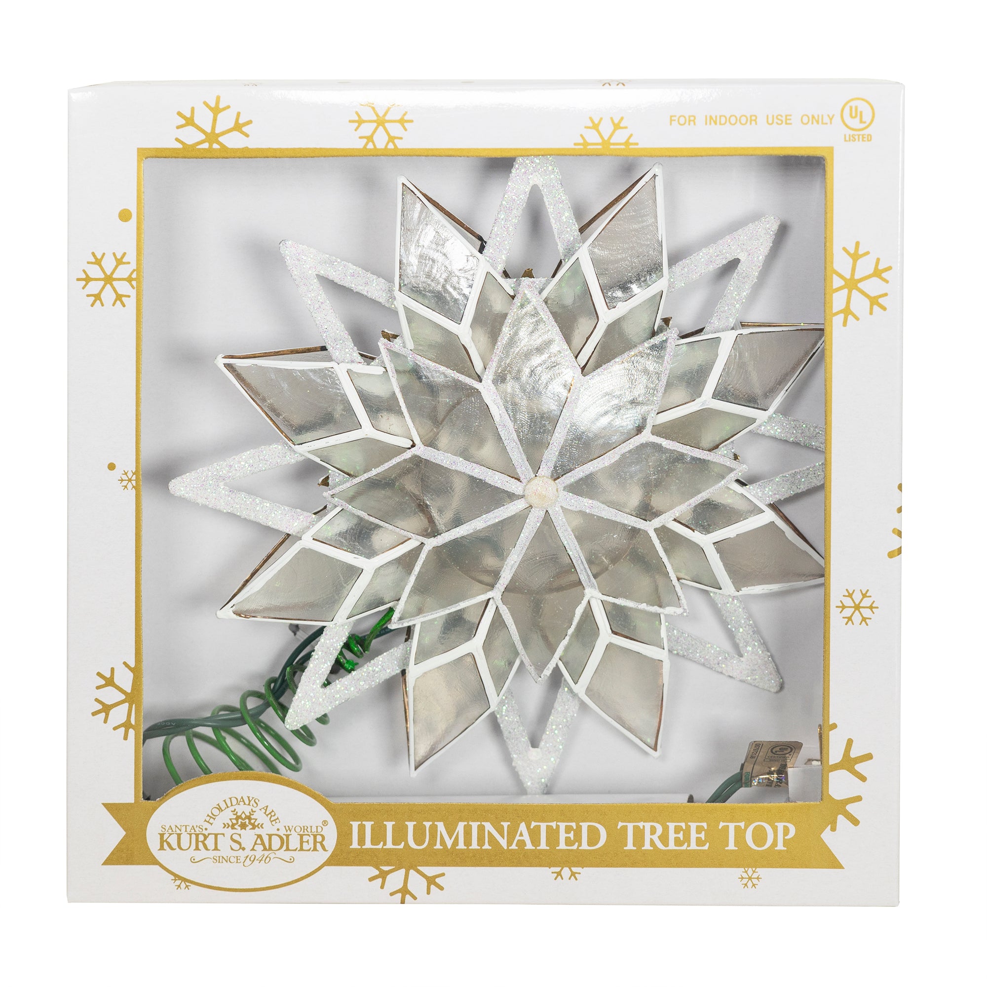 Kurt Adler 10-Light Capiz Treetop, White Glittered Star, 9.5"