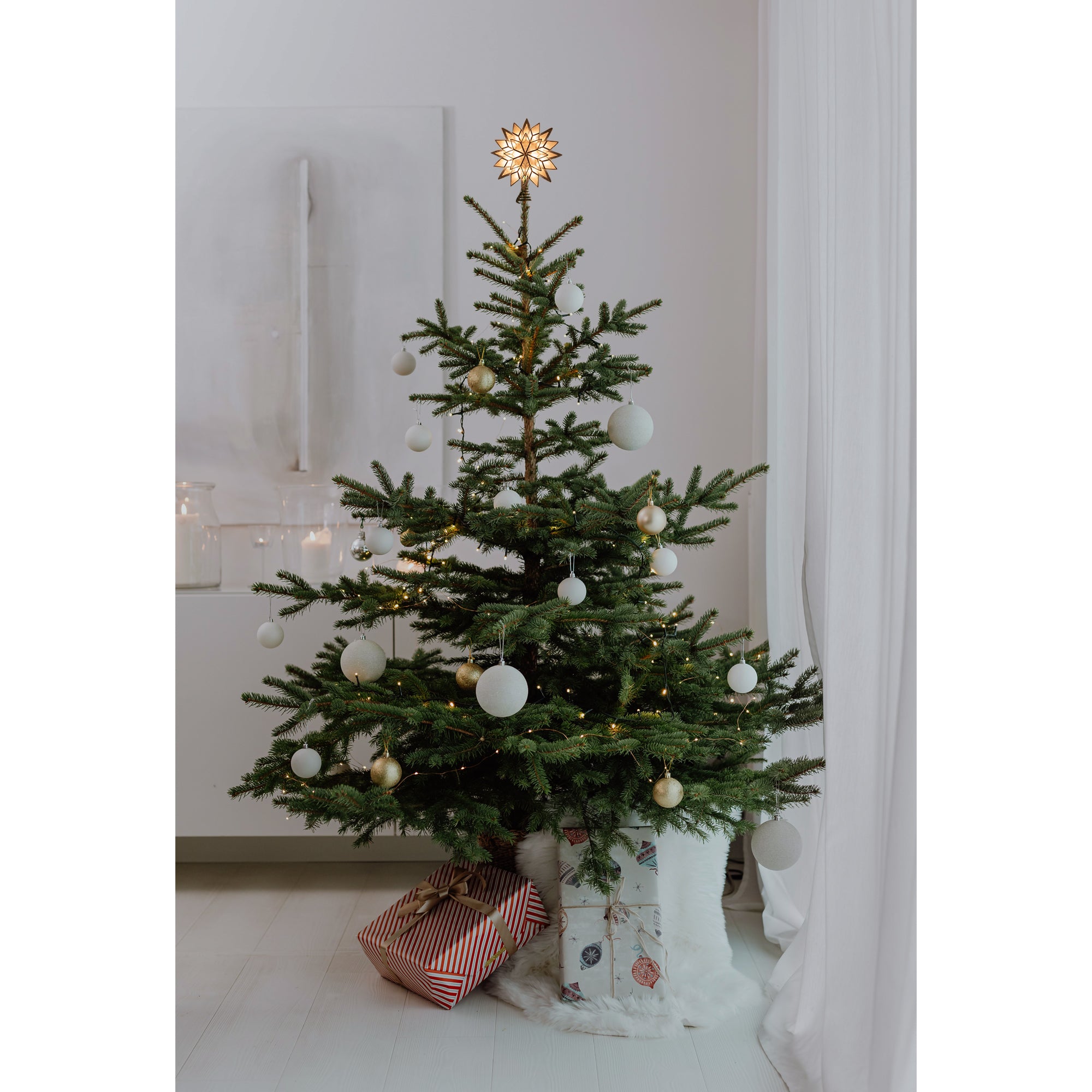 Kurt Adler 10-Light Capiz Treetop, Gold Glitter Star, 9.5"