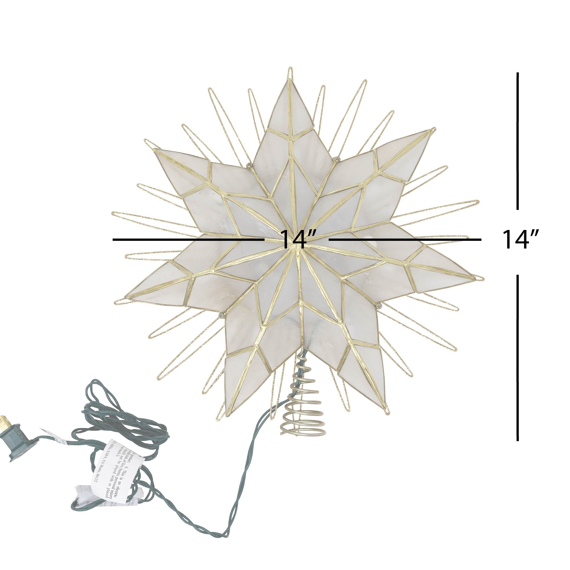 Kurt Adler 7-Point Natural Capiz Star Lighted Treetop, 14"