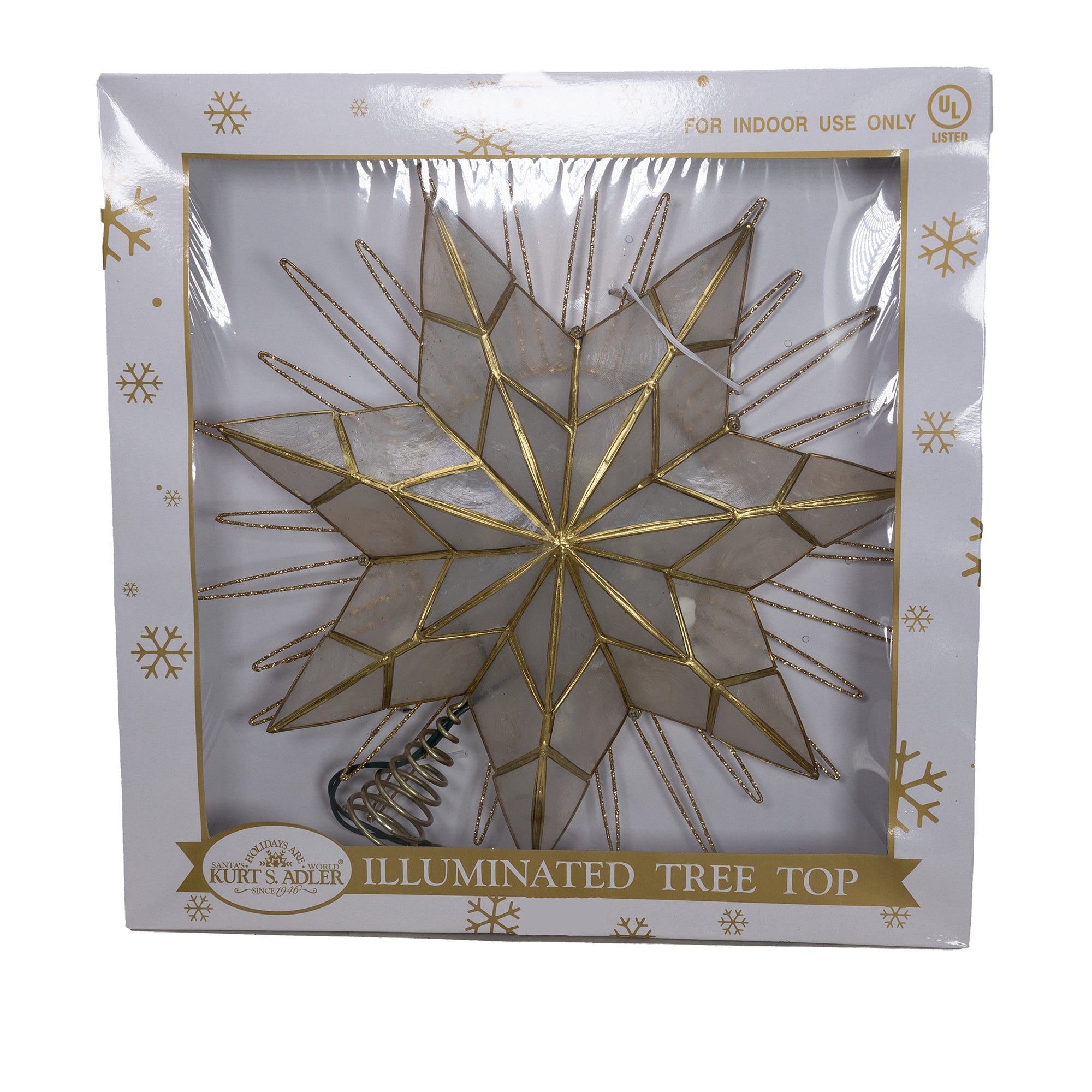 Kurt Adler 7-Point Natural Capiz Star Lighted Treetop, 14"