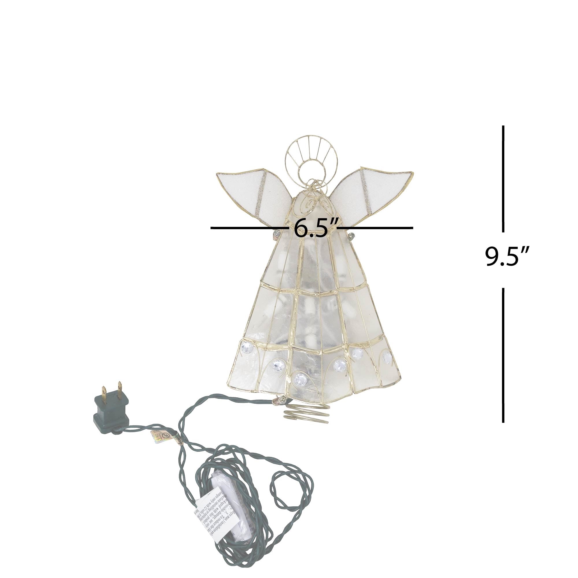 Kurt Adler Capiz Christmas Treetop Angel With Trumpet, Lighted, 10.5"