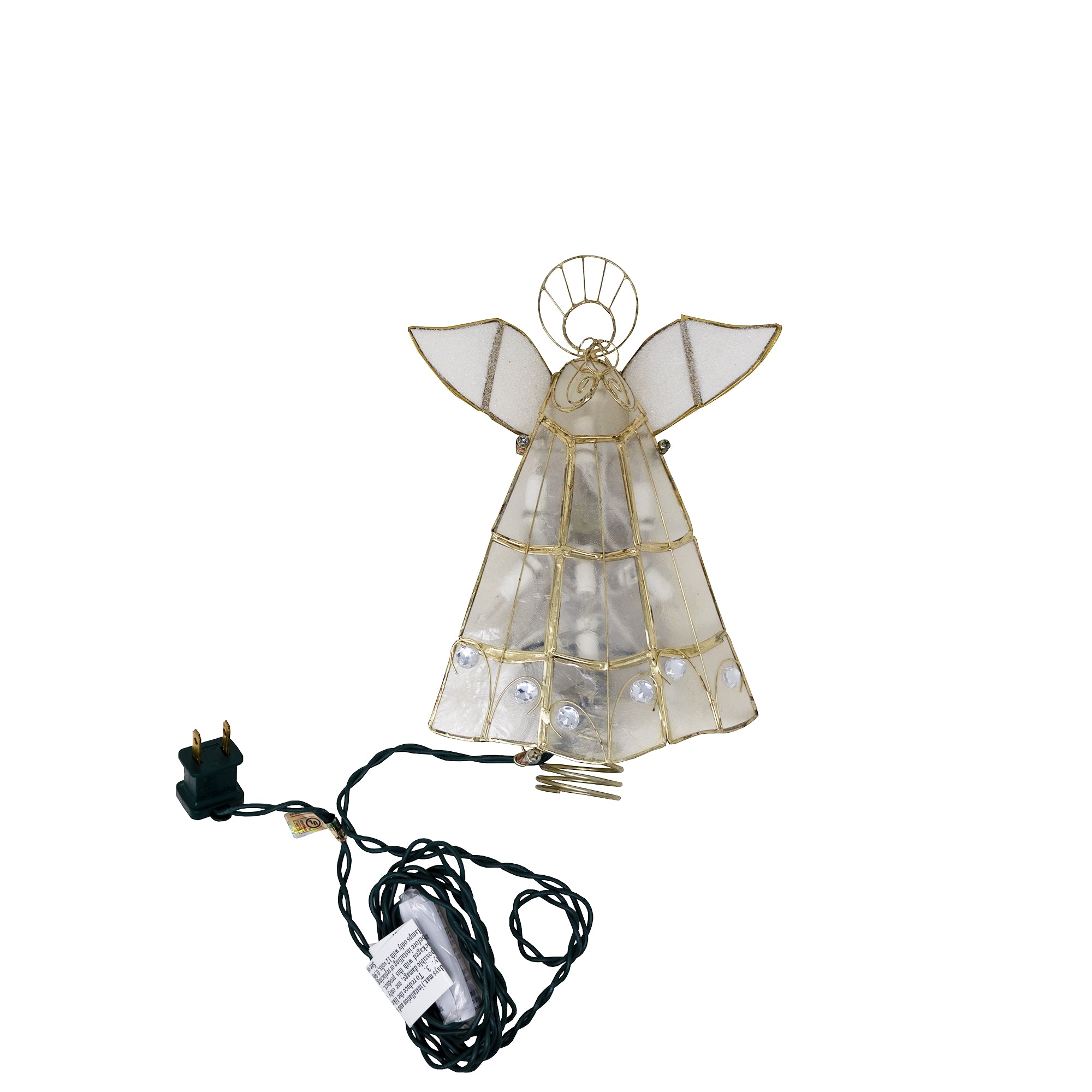 Kurt Adler Capiz Christmas Treetop Angel With Trumpet, Lighted, 10.5"