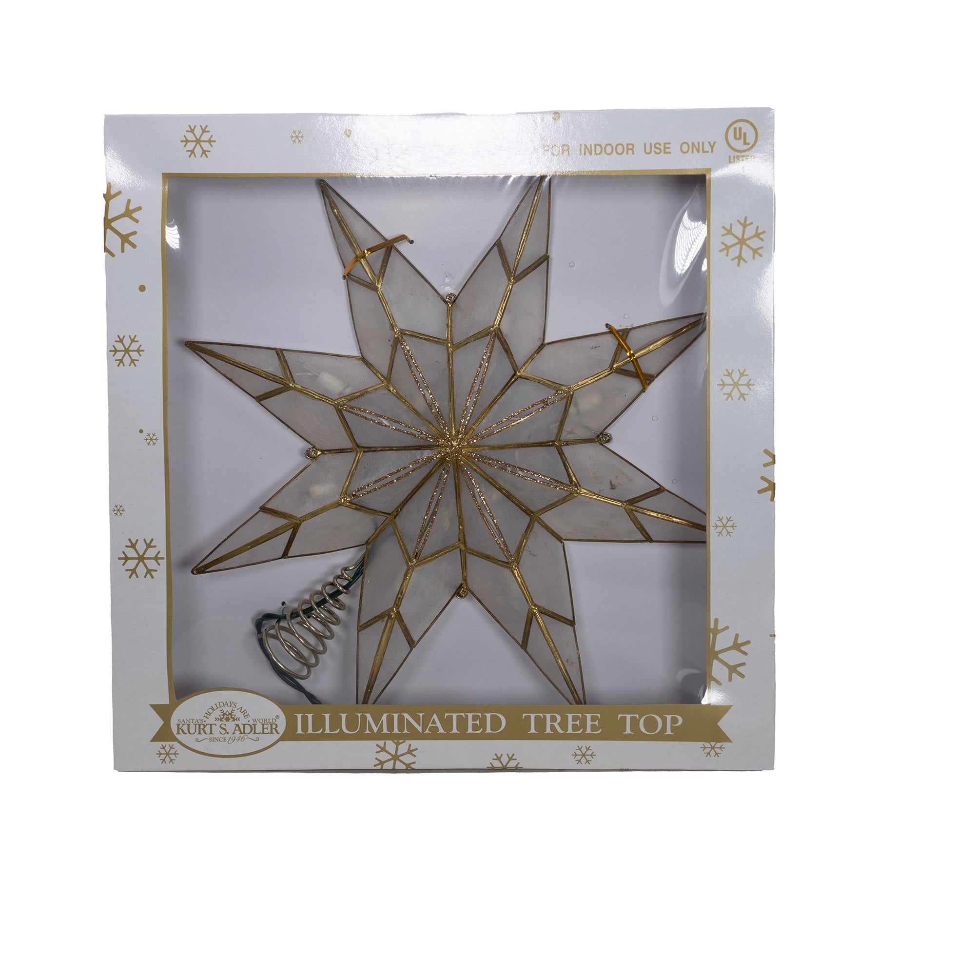 Kurt Adler Indoor 8-Point Capiz Star Treetop —10 Incandescent Lights, Gold, 14"