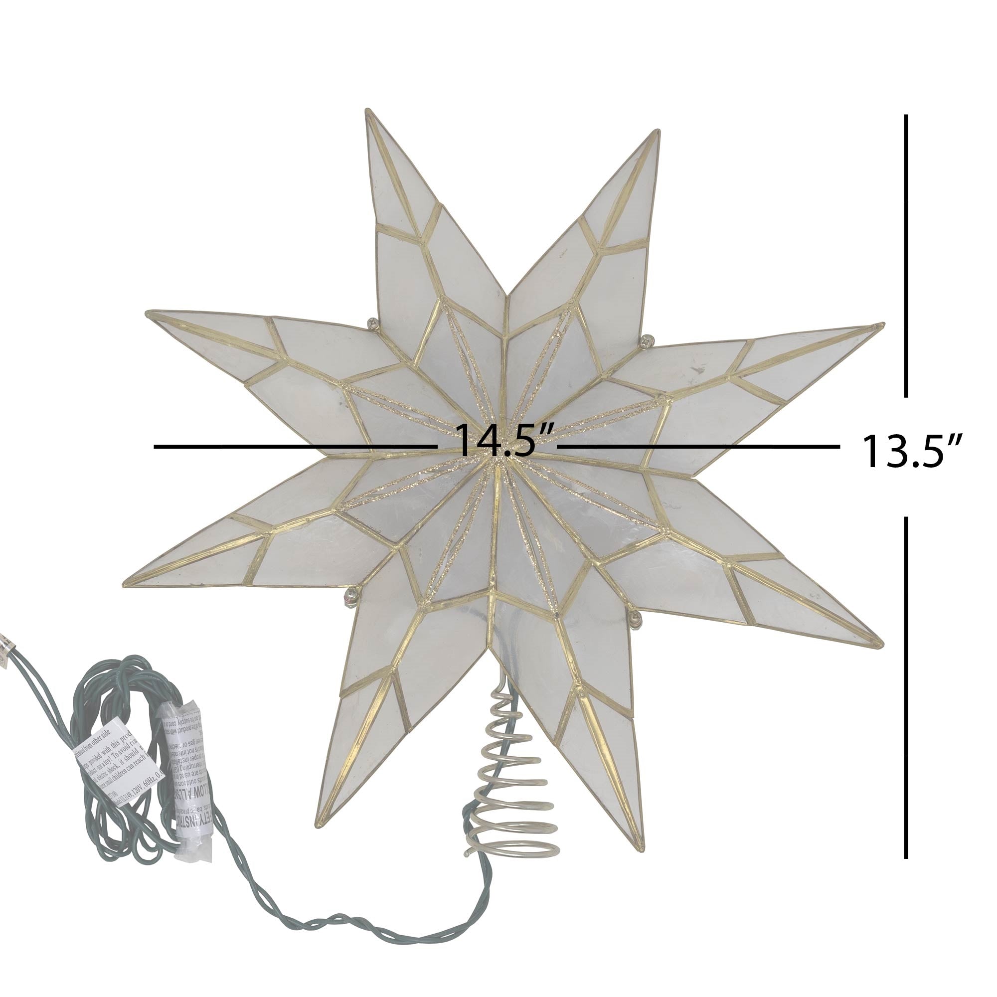 Kurt Adler Indoor 8-Point Capiz Star Treetop —10 Incandescent Lights, Gold, 14"