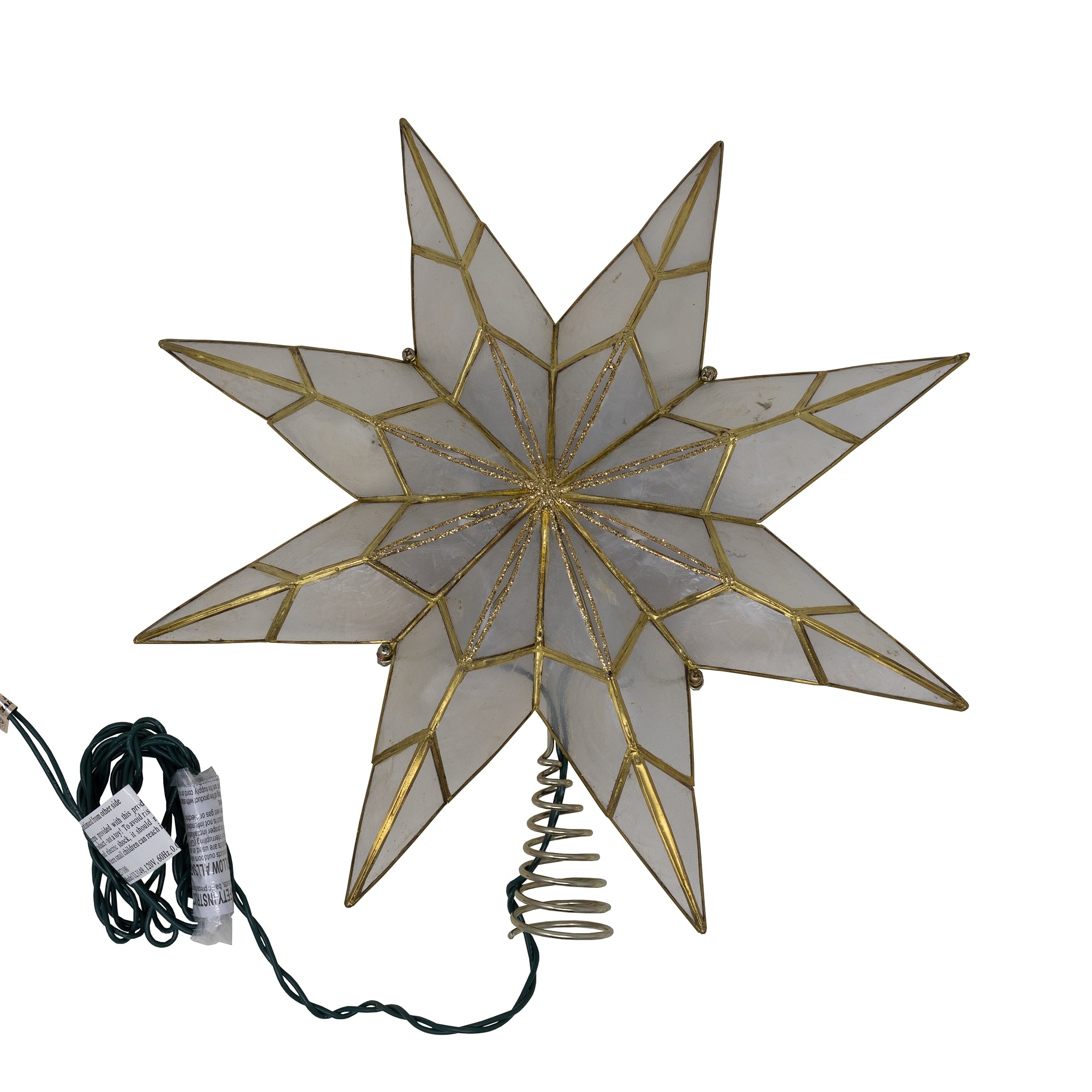 Kurt Adler Indoor 8-Point Capiz Star Treetop —10 Incandescent Lights, Gold, 14"