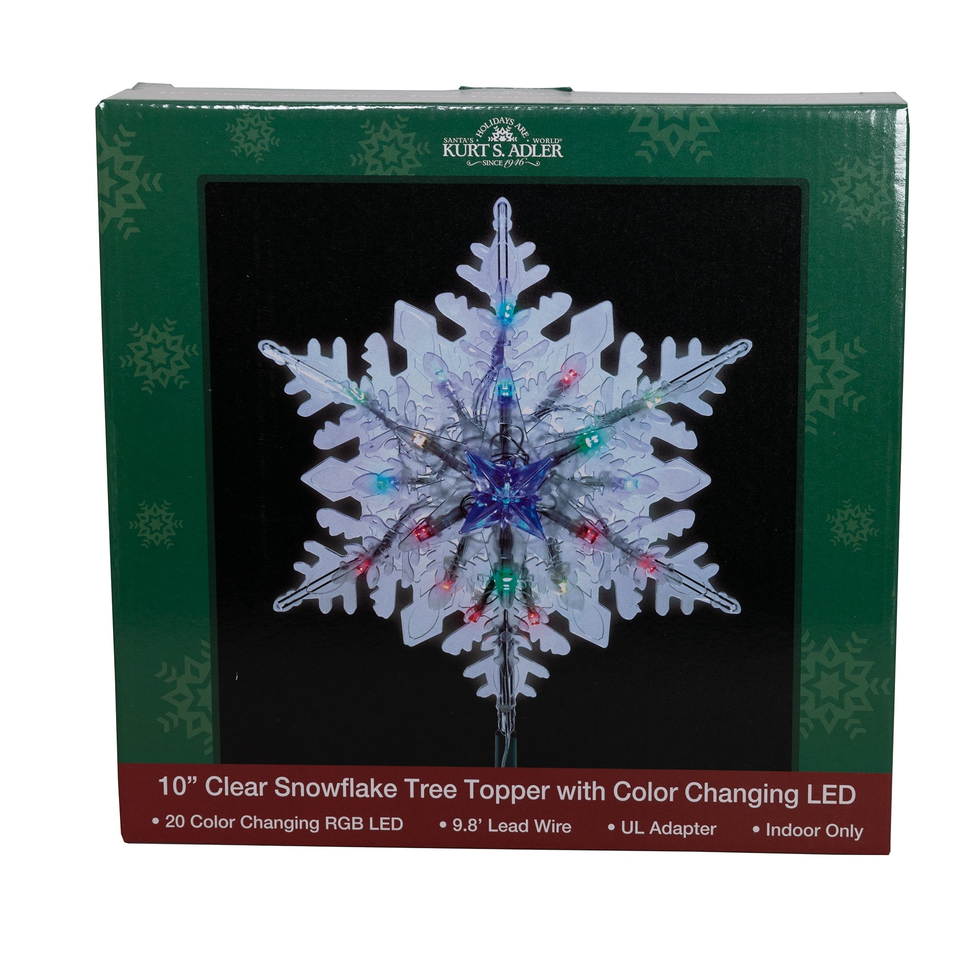 Kurt Adler 10 Clear Snowflake Treetopper with Color-Changing RGB LED Bulbs