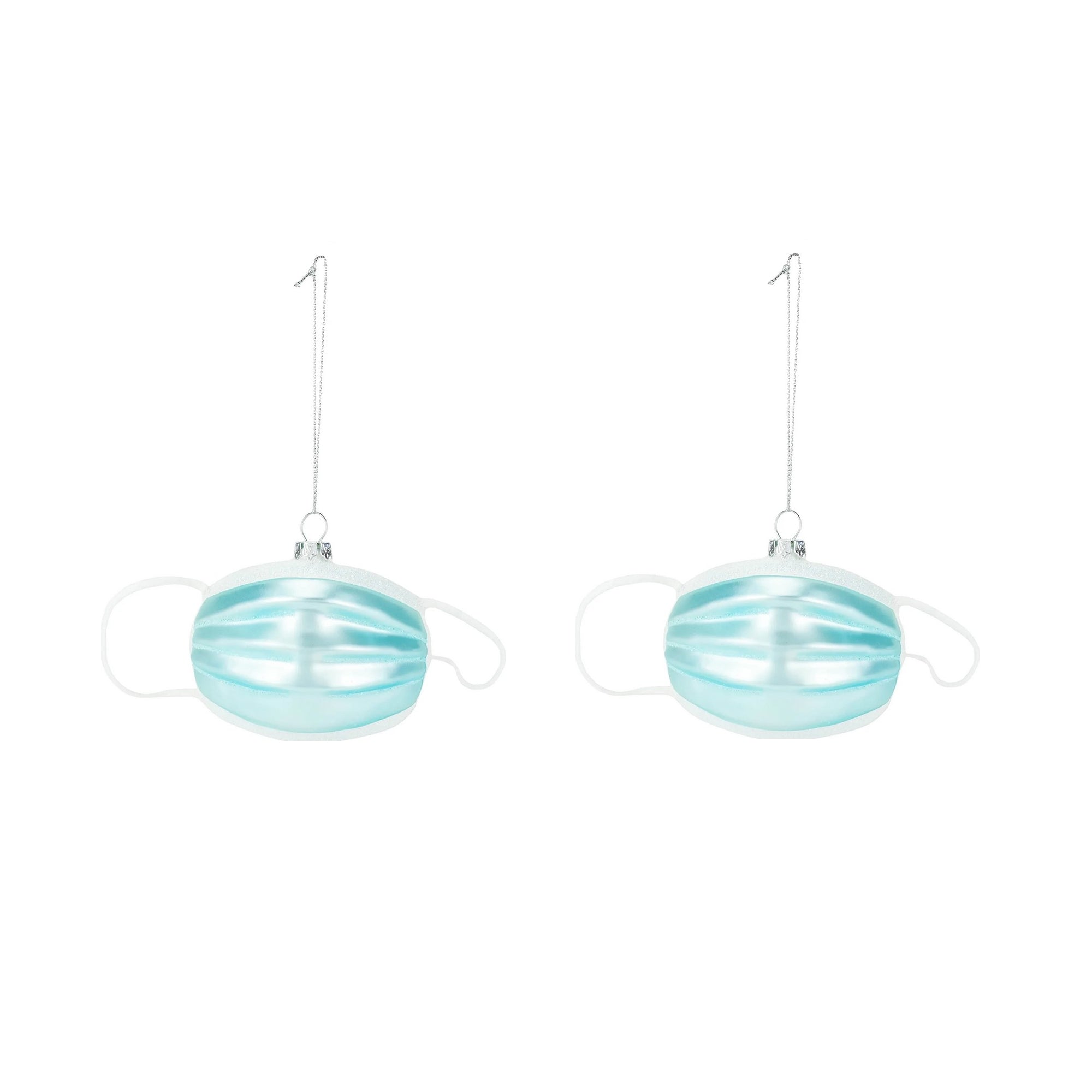 Kurt Adler Glass Ornaments for Christmas Tree, Face Masks (Pack of 2)