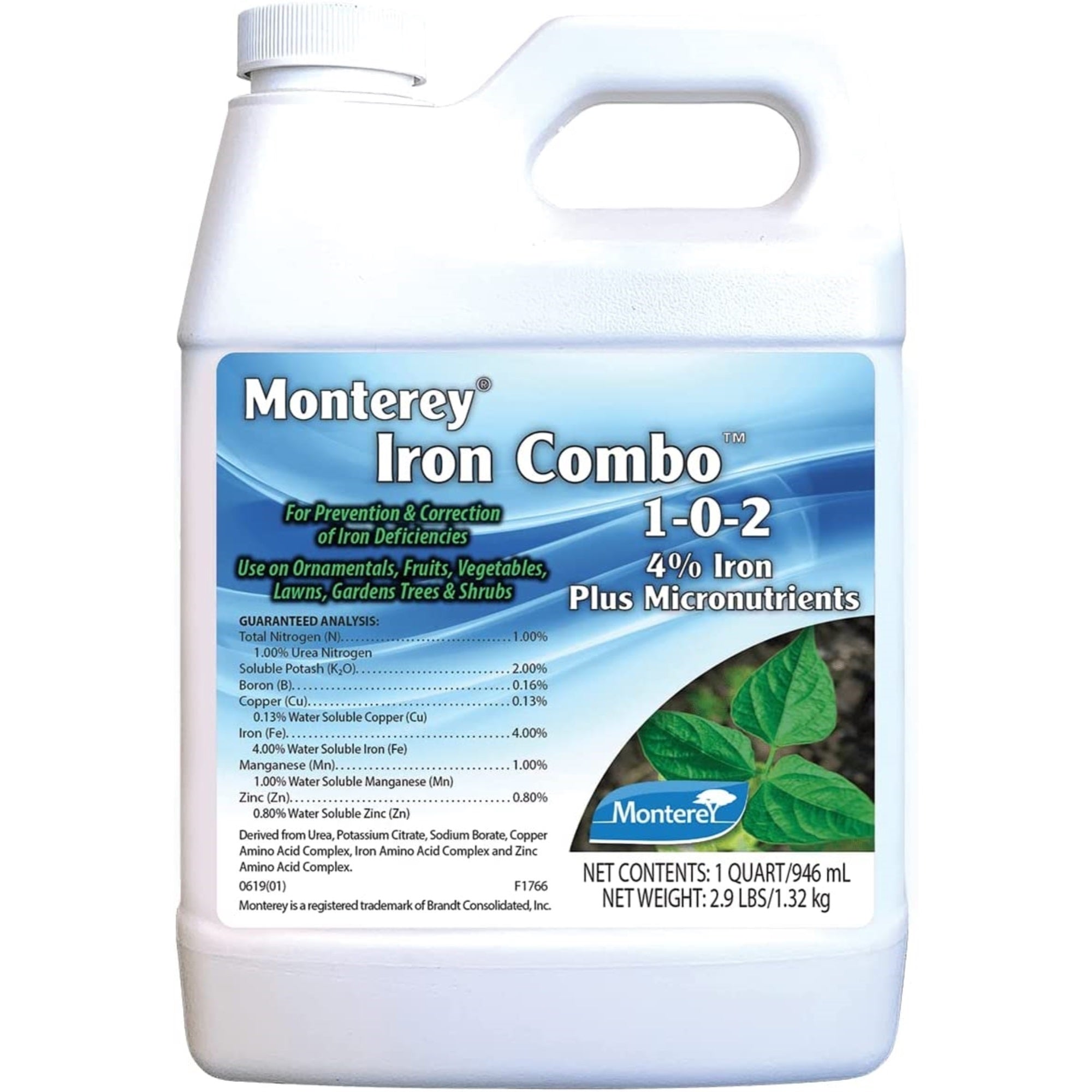 Monterey Iron Combo 1-0-2 Fertilizer, 4% Iron Plus Micronutrients for Correcting Iron Deficiencies