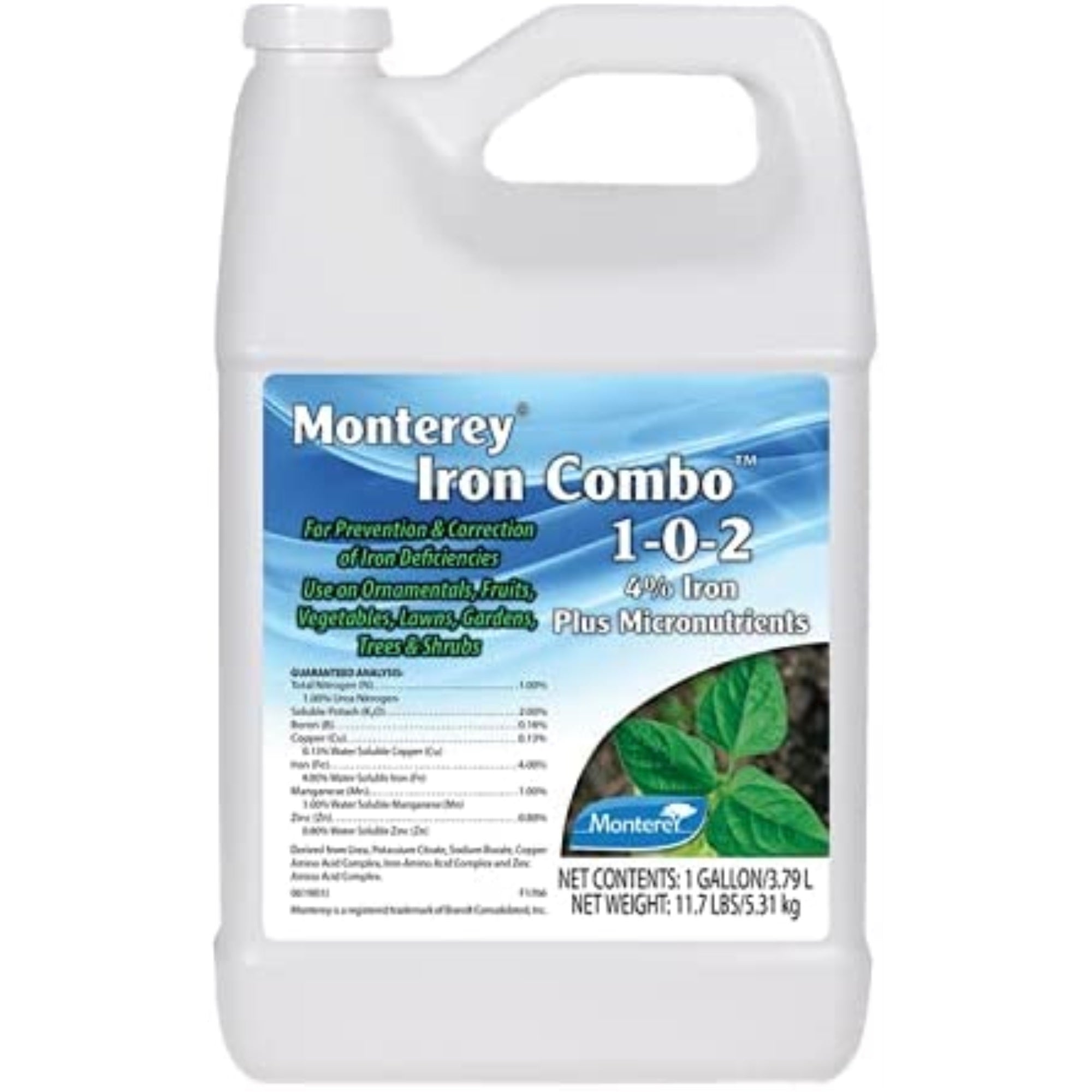 Monterey Iron Combo 1-0-2 Fertilizer, 4% Iron Plus Micronutrients for Correcting Iron Deficiencies