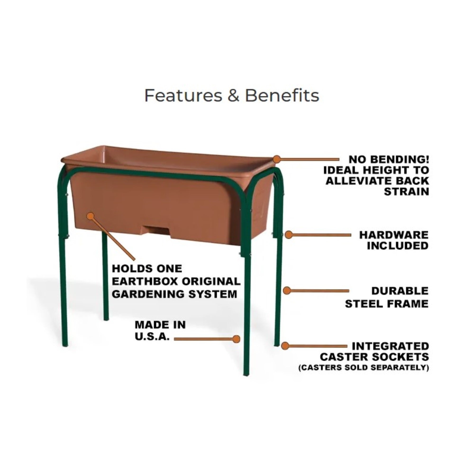 EarthBox Original Garden Stand – Elevated Metal Stand for Original EarthBox System, Green, 29.5" x 14" x 27"