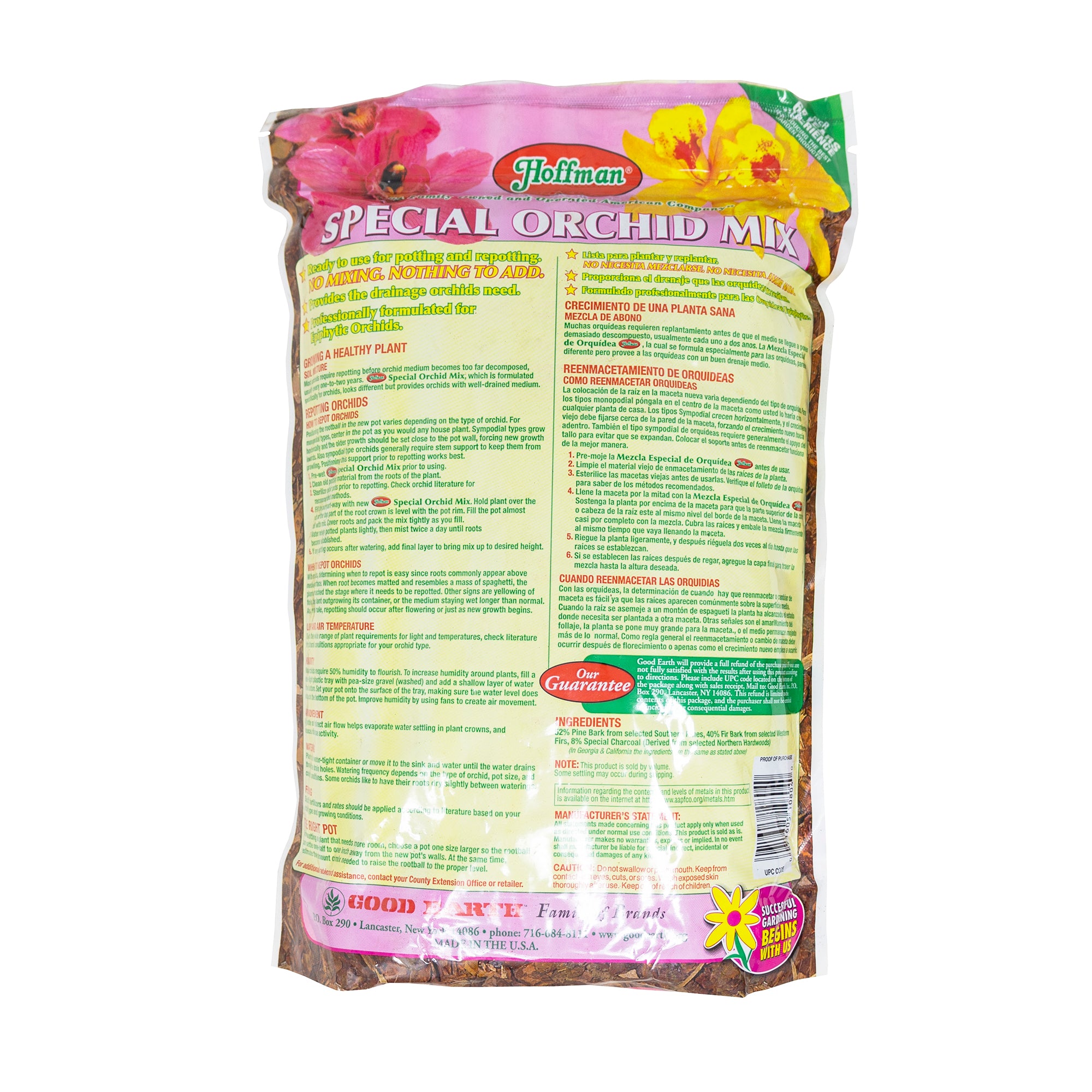 Hoffman Organic All-Natural Pre-Mixed Special Orchid Potting Mix for Better Blooms in Epiphytic Orchids, 4qt