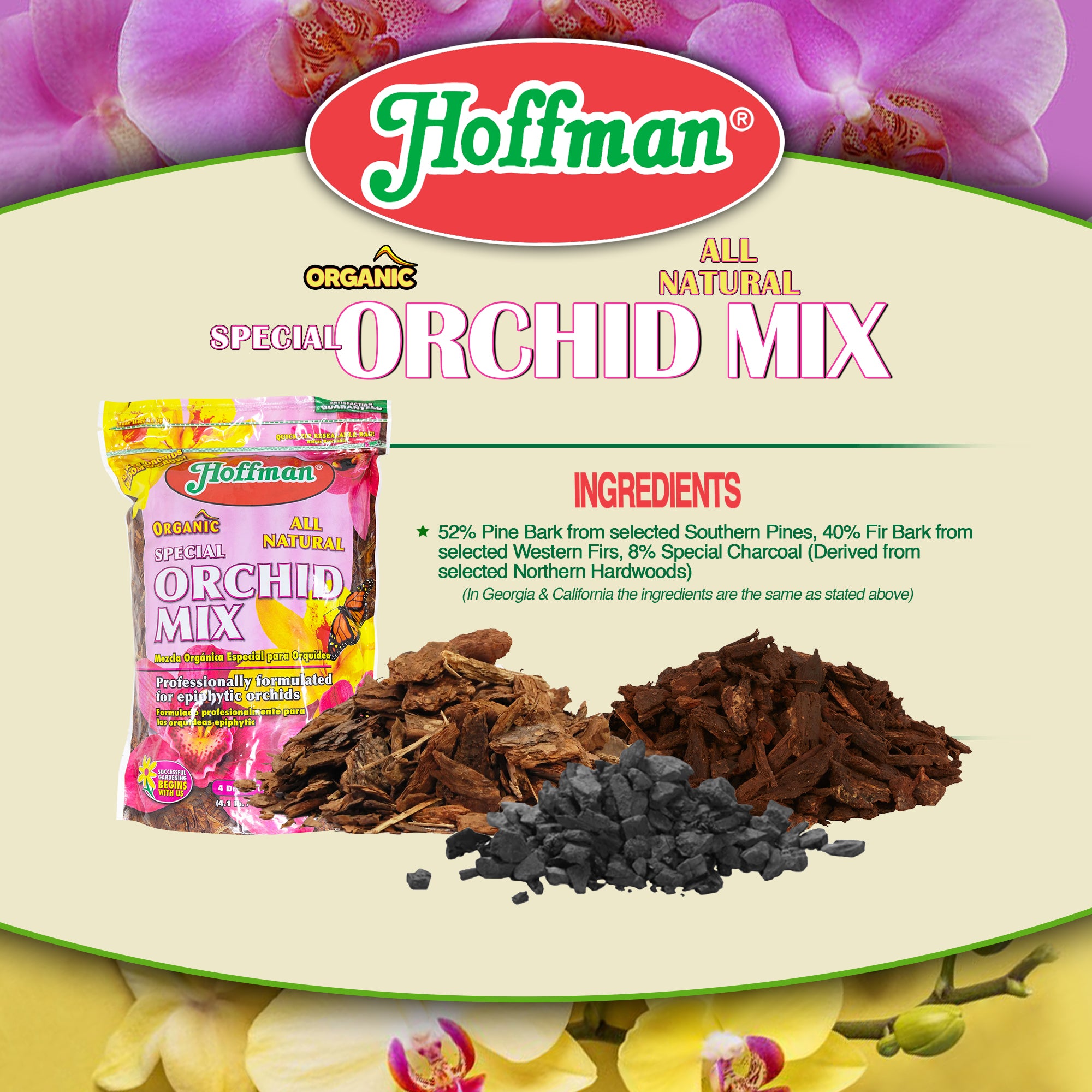 Hoffman Organic All-Natural Pre-Mixed Special Orchid Potting Mix for Better Blooms in Epiphytic Orchids, 4qt