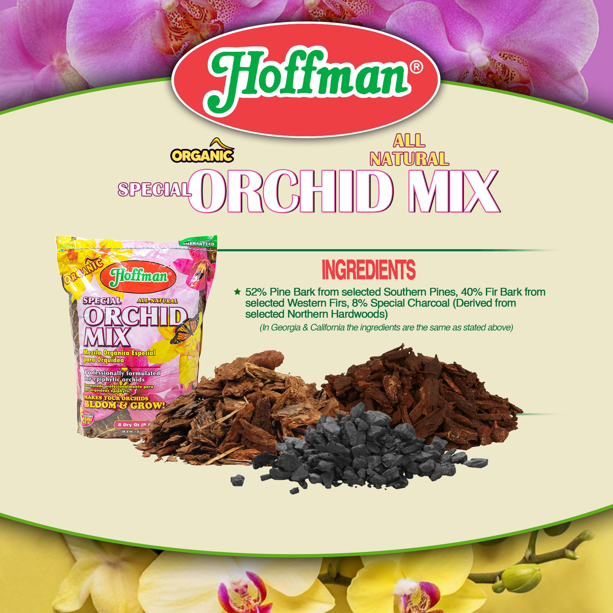 Hoffman Organic All-Natural Pre-Mixed Special Orchid Potting Mix for Better Blooms in Epiphytic Orchids, 8qt