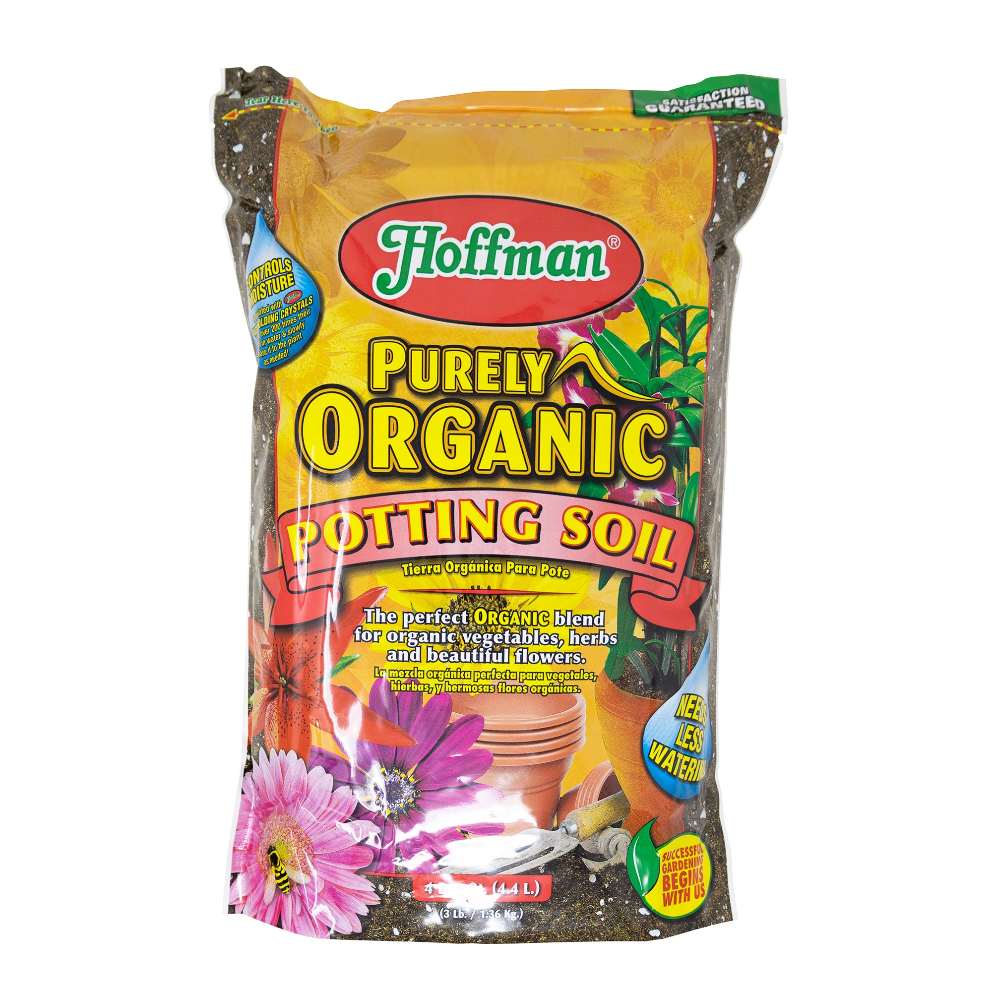 Hoffman Purely Organic Potting Soil Plus Moisture Control Blend for Vegetables, Herbs, and Flowers, 4qts