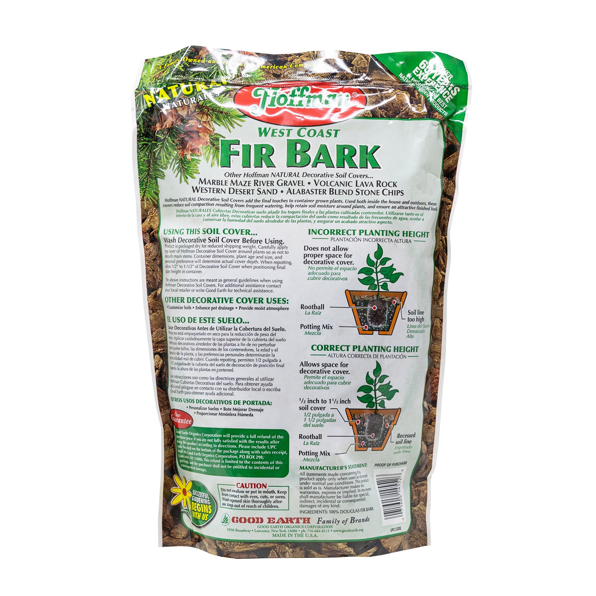 Hoffman West Coast Fir Bark Decorative Moisture Retaining Soil Cover for Potted or Bedded Plants, 2qt