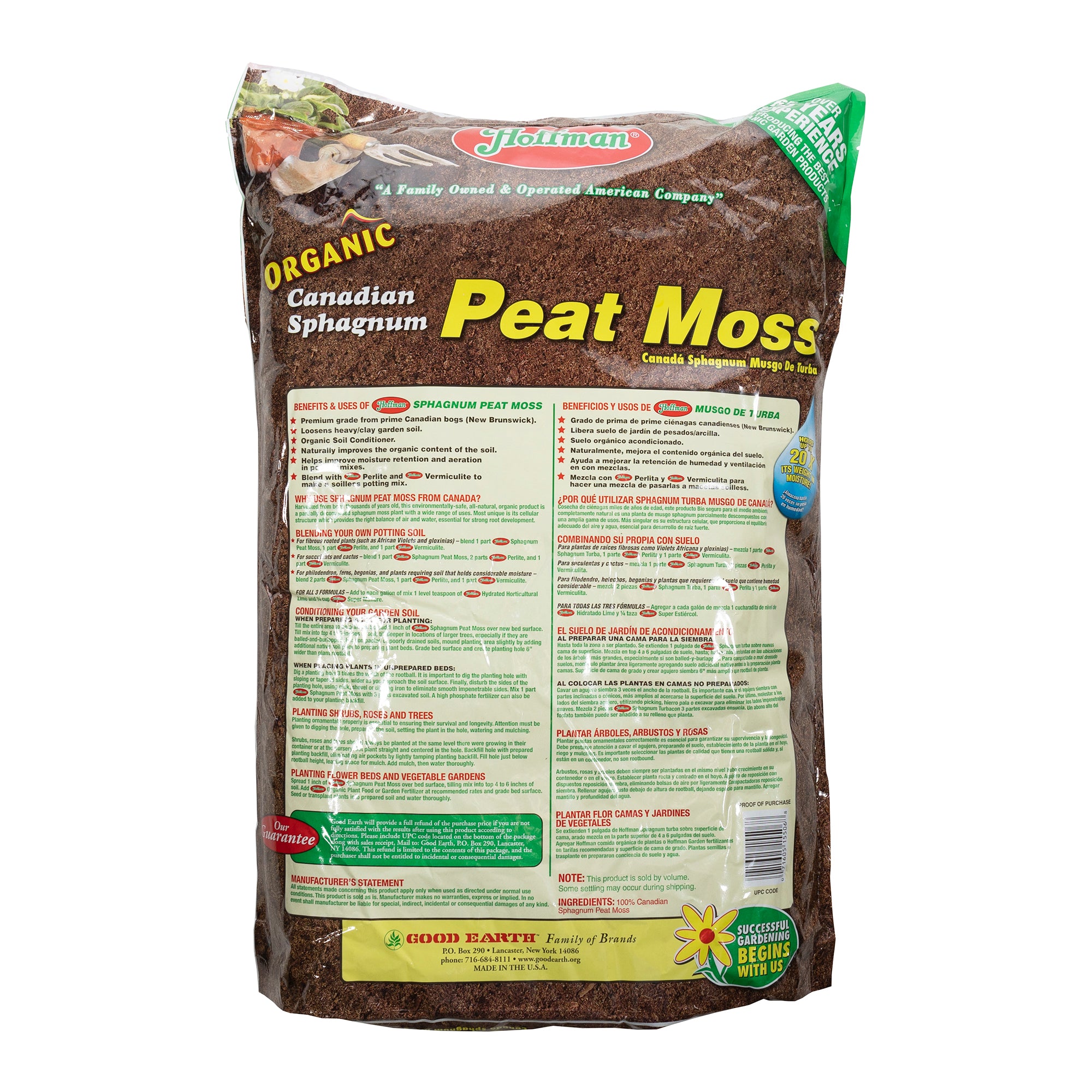 Hoffman Canadian Sphagnum Peat Moss Soil Conditioner to Improve Moisture Retention and Aeration, 18qt