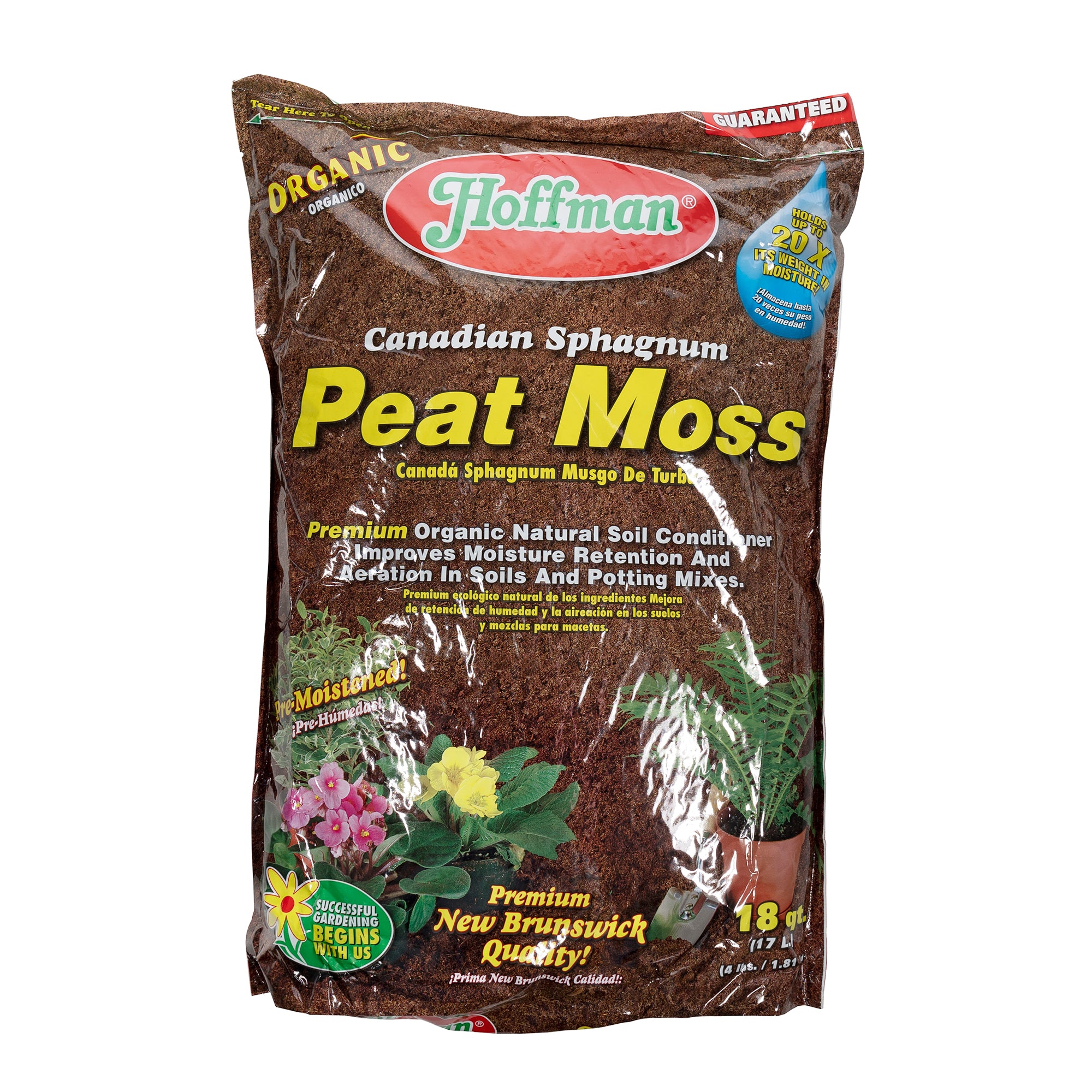 Hoffman Canadian Sphagnum Peat Moss Soil Conditioner to Improve Moisture Retention and Aeration, 18qt