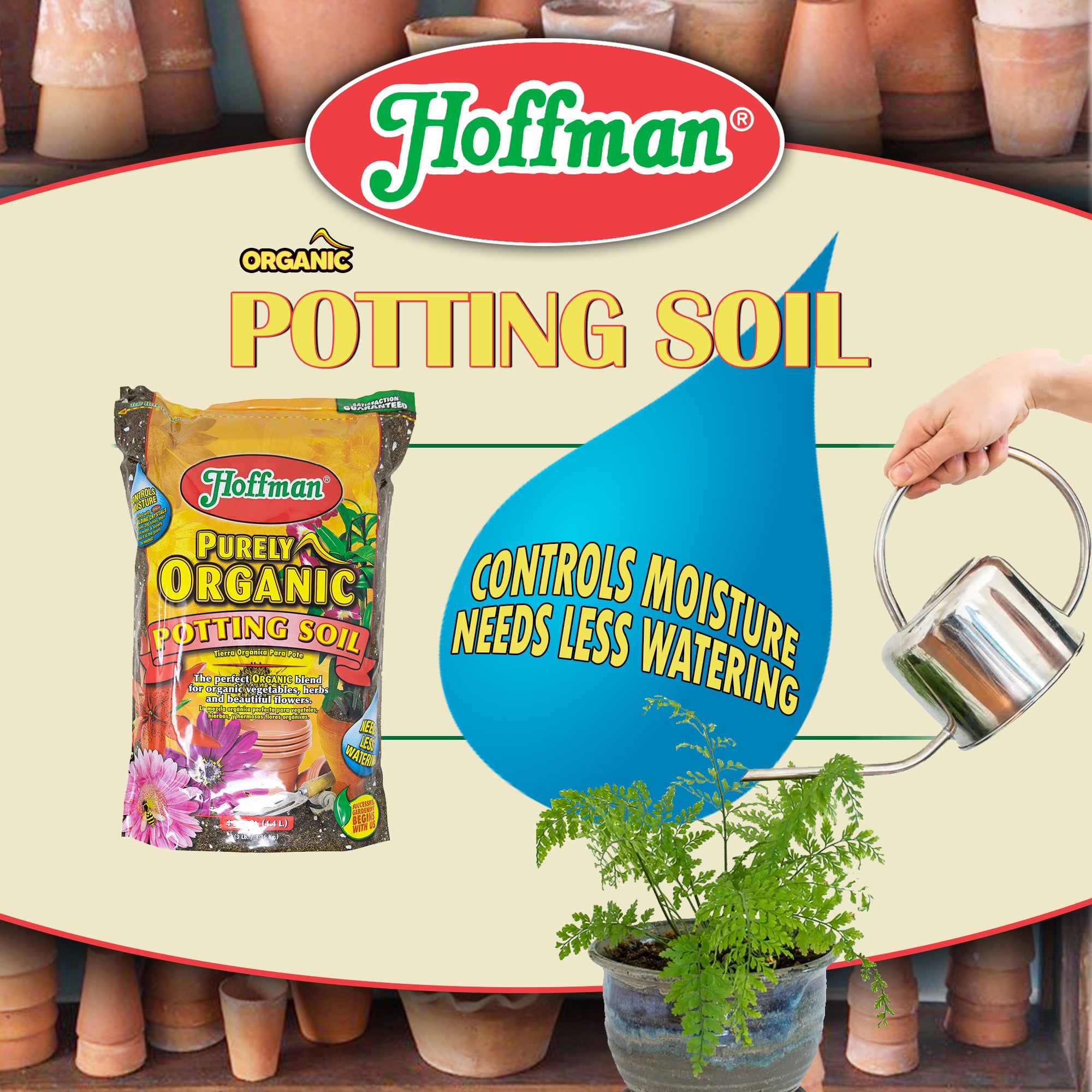 Hoffman Purely Organic Potting Soil Plus Moisture Control Blend for Vegetables, Herbs, and Flowers, 4qts