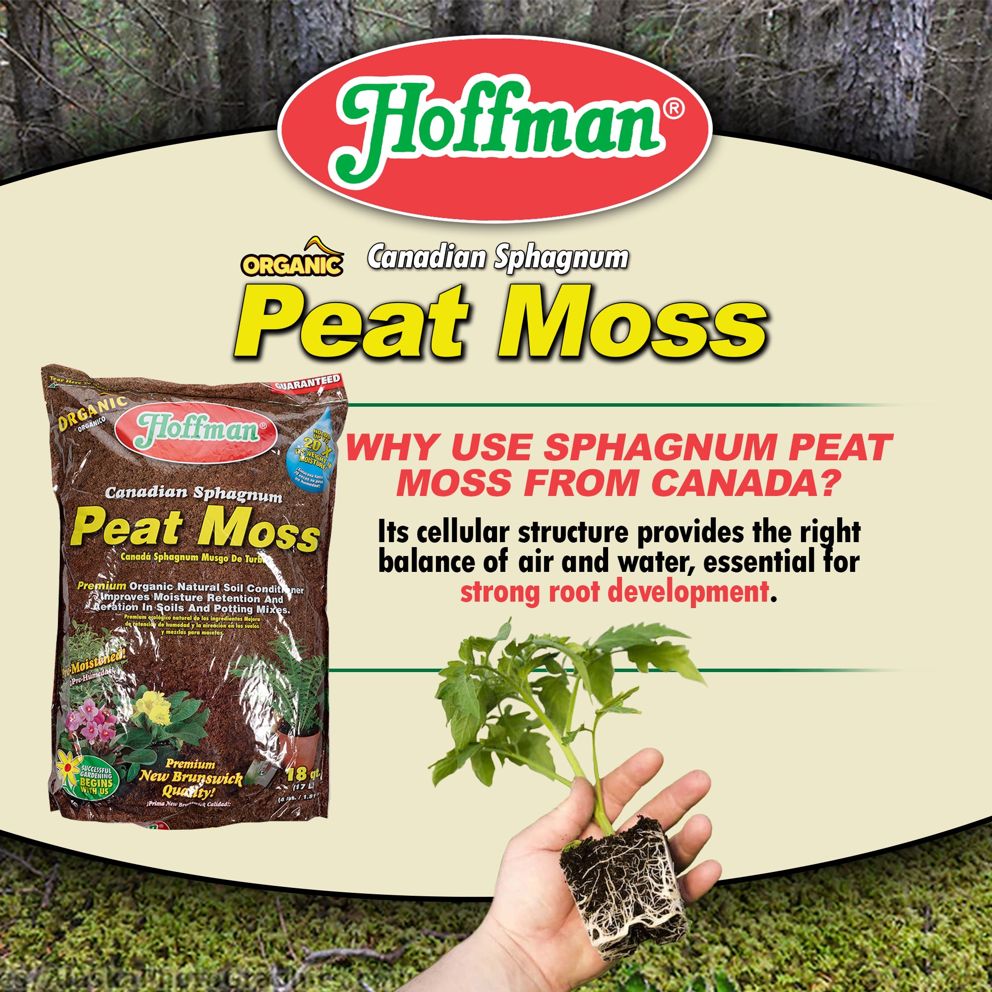 Hoffman Canadian Sphagnum Peat Moss Soil Conditioner to Improve Moisture Retention and Aeration, 18qt