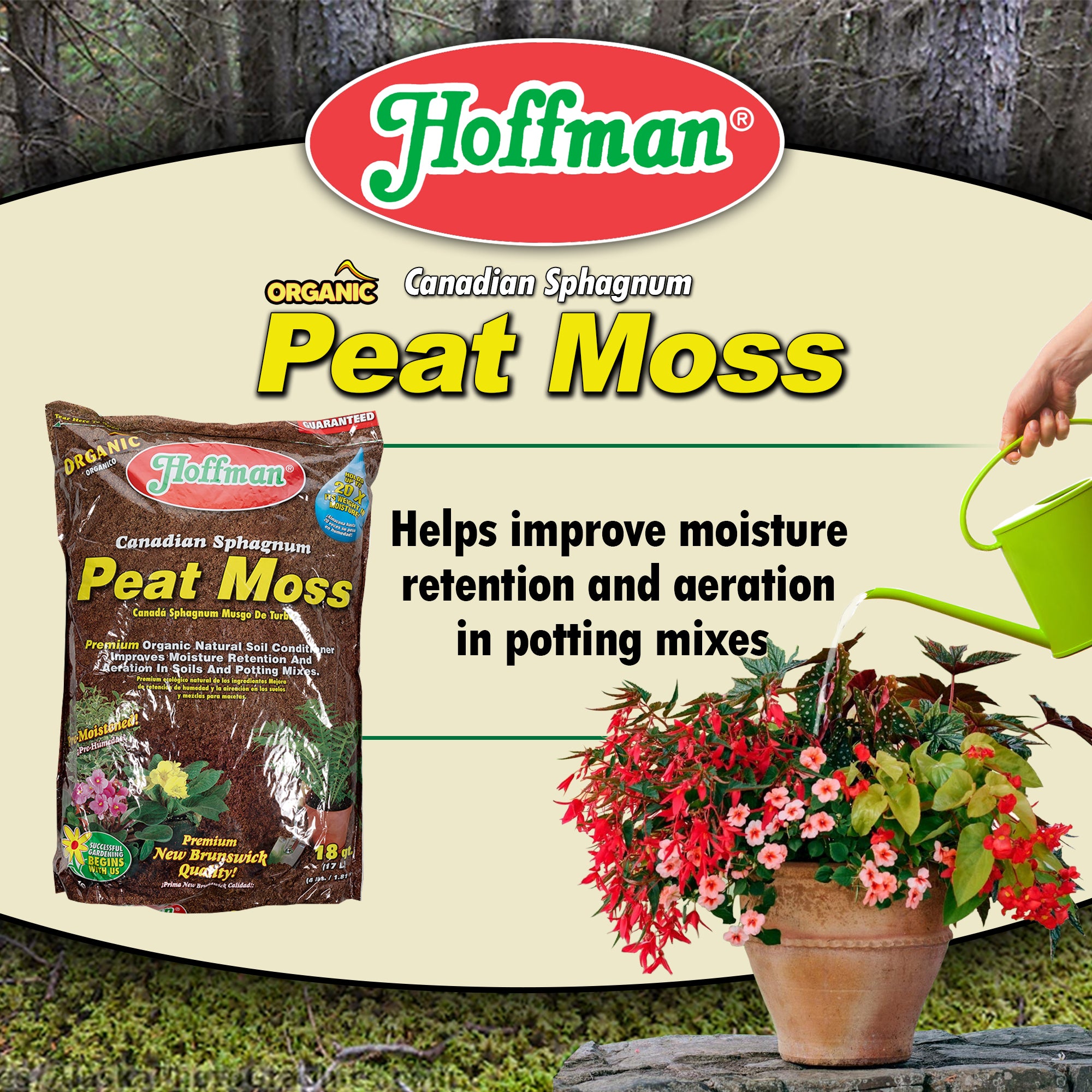 Hoffman Canadian Sphagnum Peat Moss Soil Conditioner to Improve Moisture Retention and Aeration, 18qt