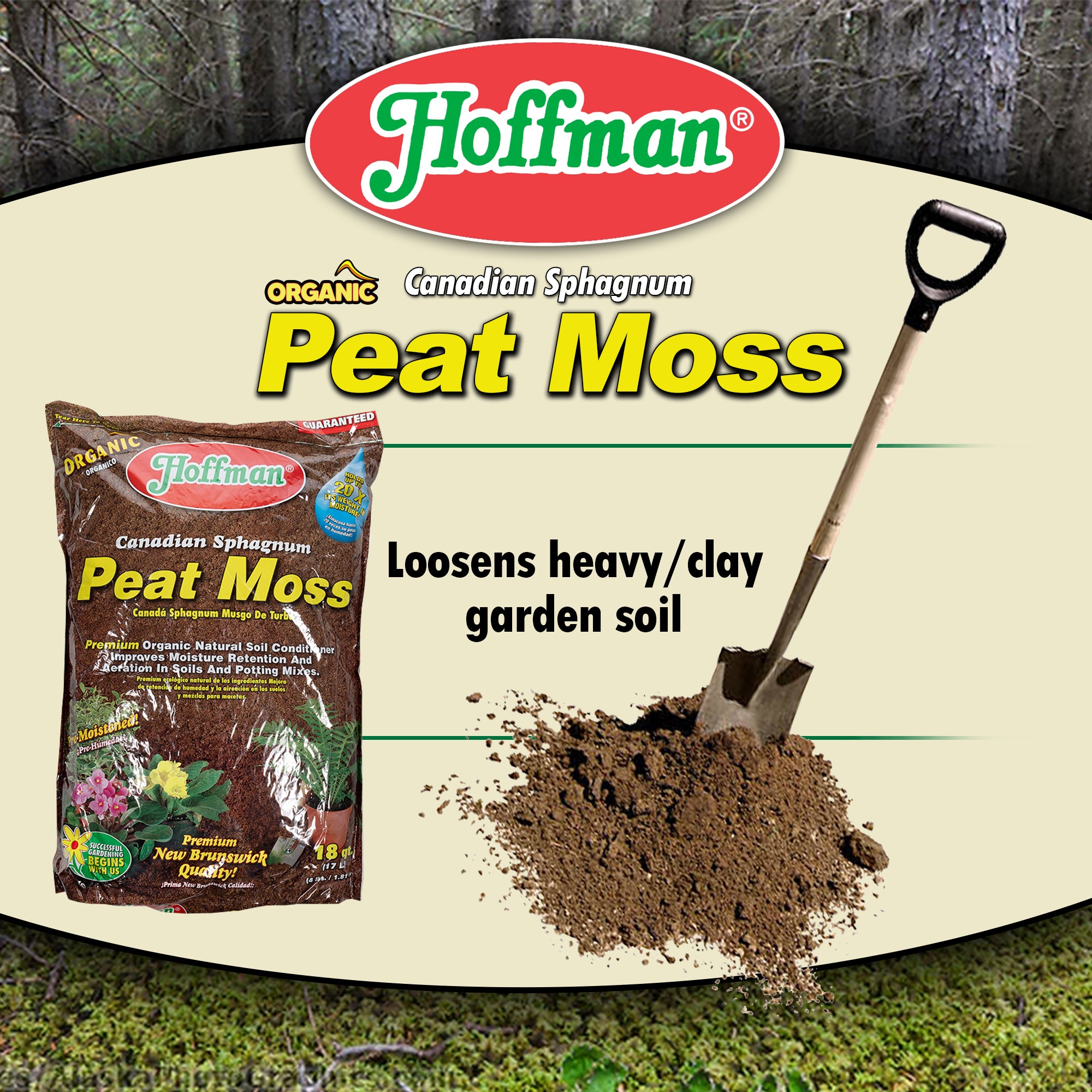 Hoffman Canadian Sphagnum Peat Moss Soil Conditioner to Improve Moisture Retention and Aeration, 18qt