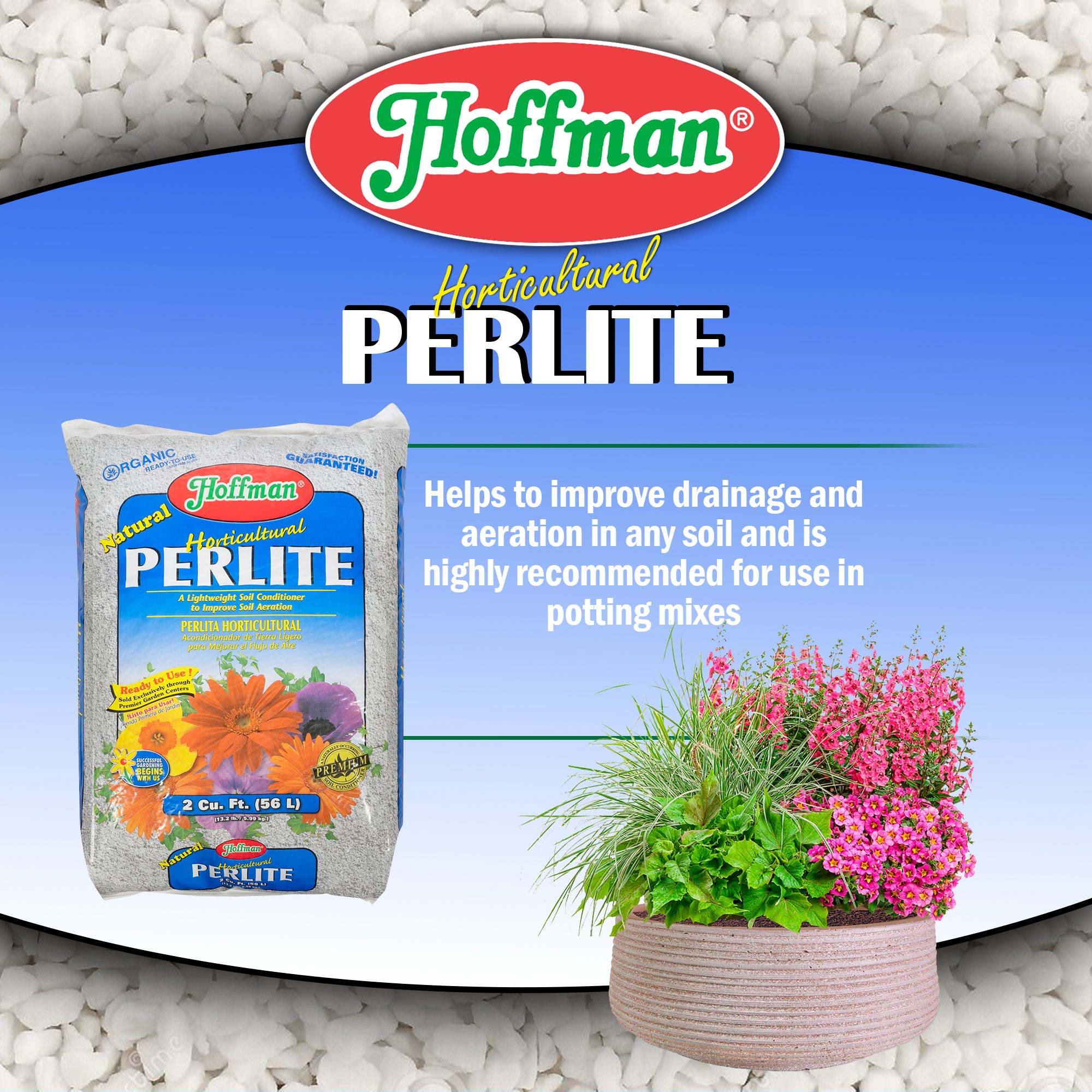 Hoffman Horticultural Natural Perlite Lightweight Soil Conditioner to Improve Aeration, 2 cu ft